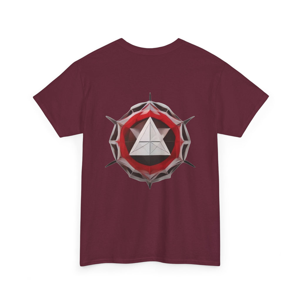Graphic Tee — Geometric Emblem Back Print with Minimal Front Logo