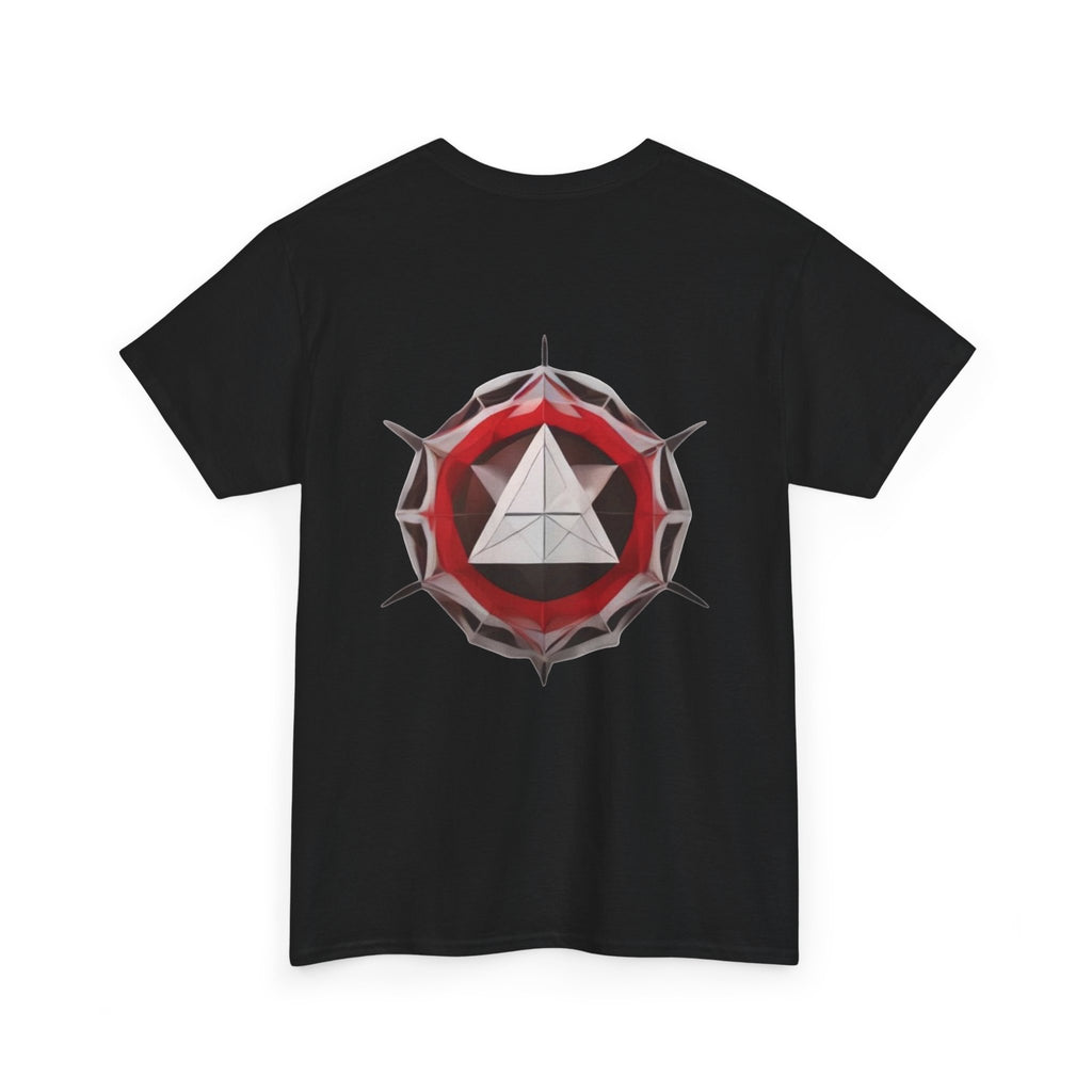 Graphic Tee — Geometric Emblem Back Print with Minimal Front Logo