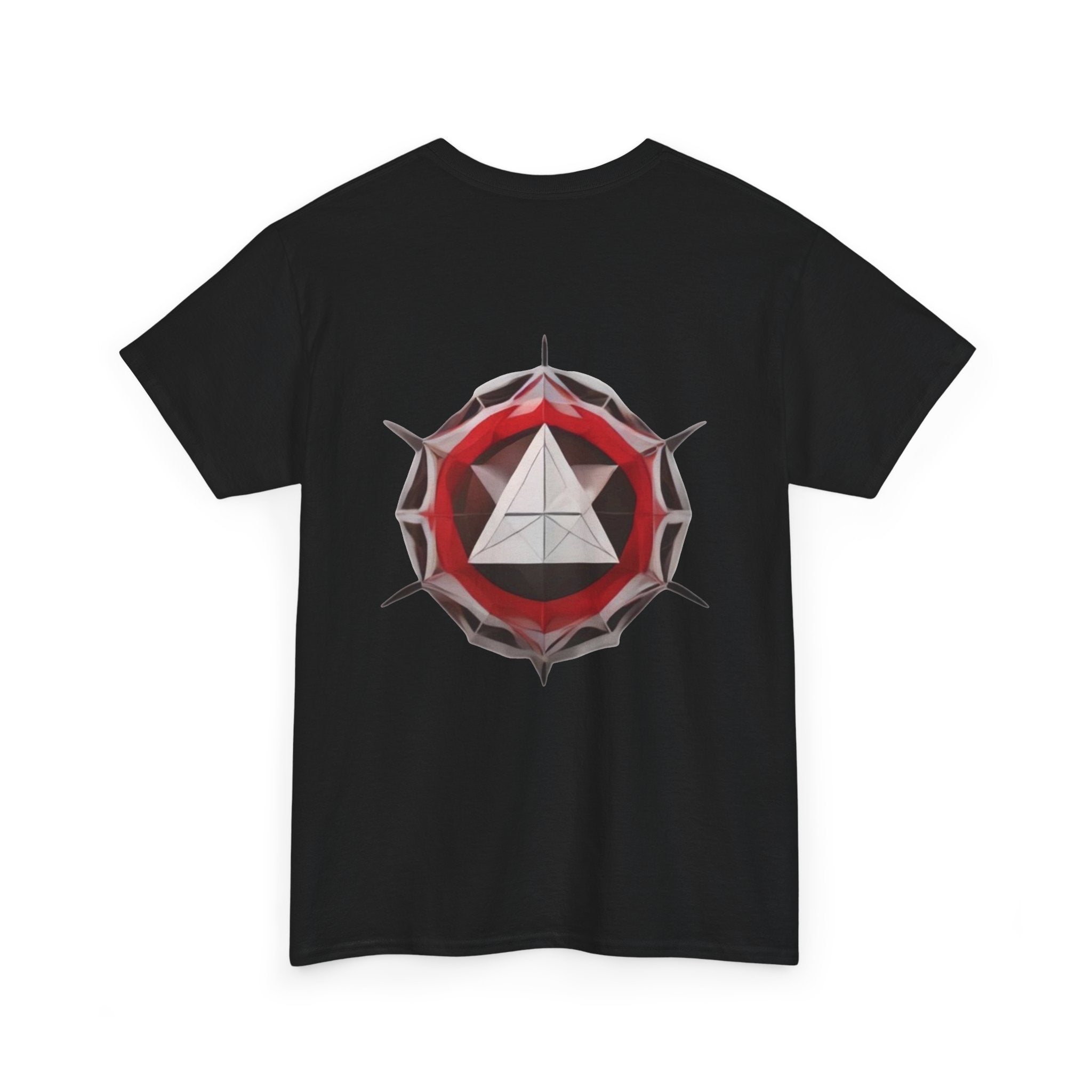 Graphic Tee — Geometric Emblem Back Print with Minimal Front Logo