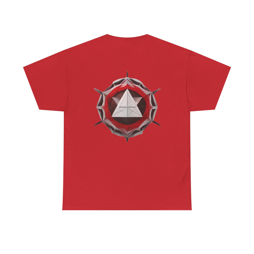 Graphic Tee — Geometric Emblem Back Print with Minimal Front Logo