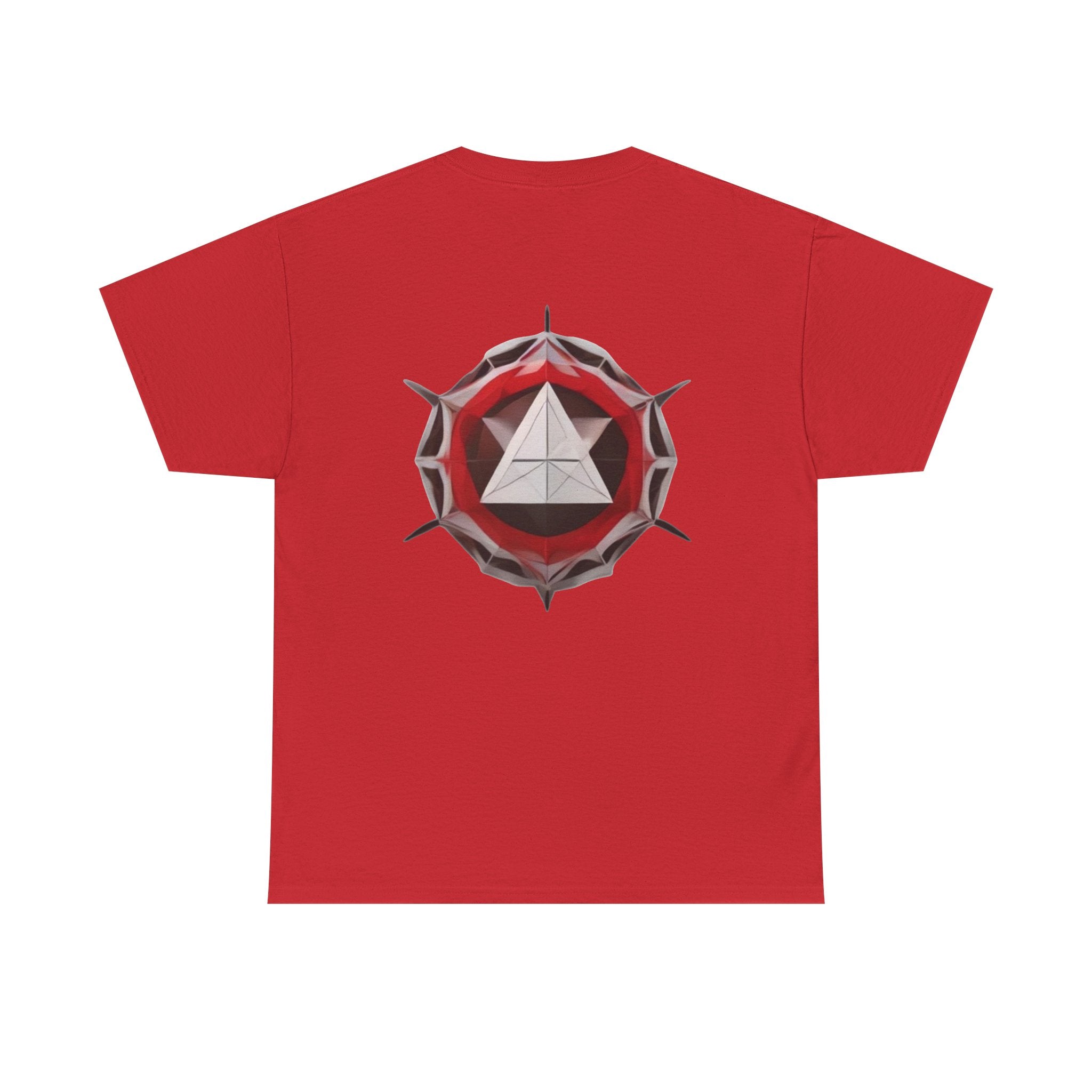 Graphic Tee — Geometric Emblem Back Print with Minimal Front Logo
