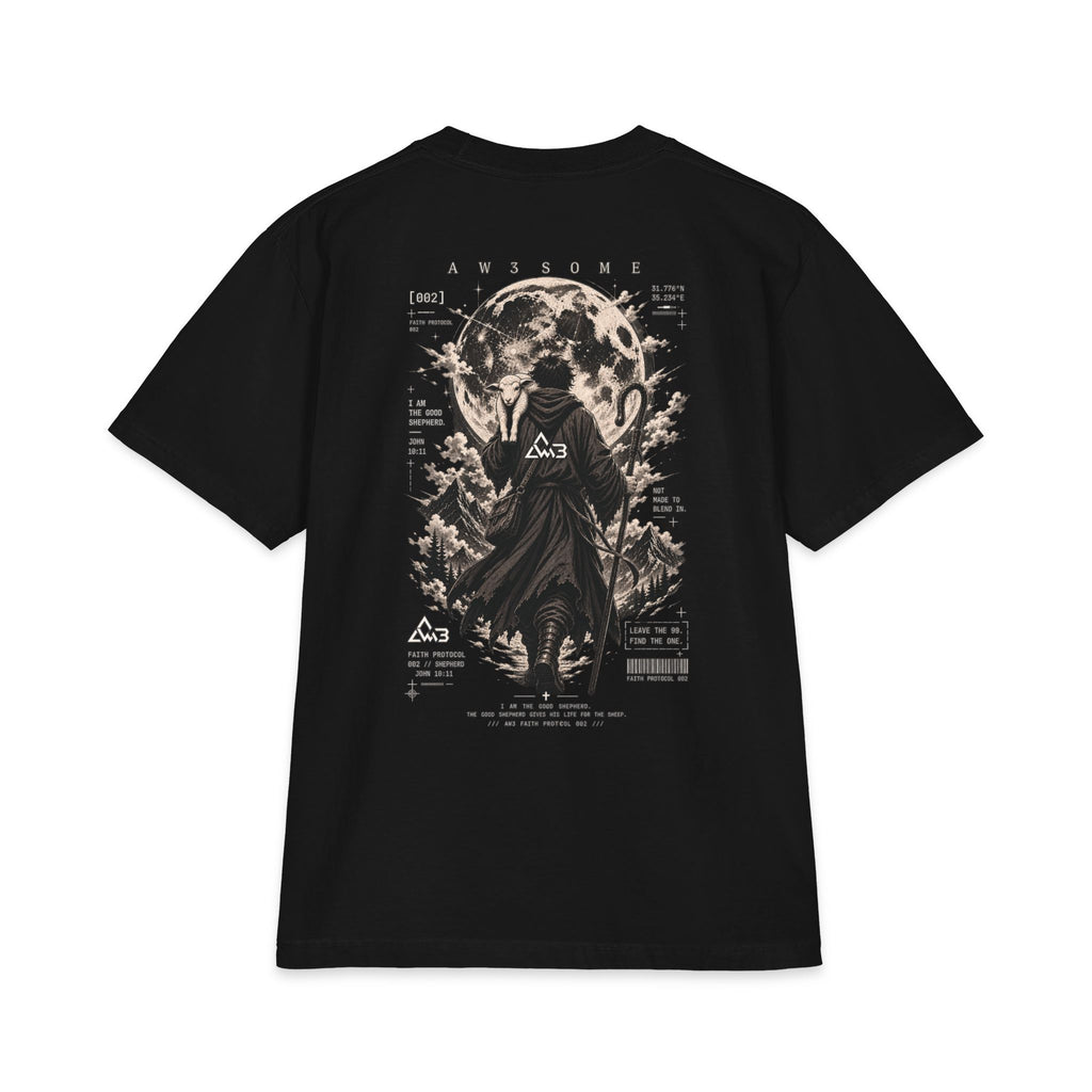 Moonlit Wanderer Graphic Tee — Mystical Cloaked Figure T-Shirt