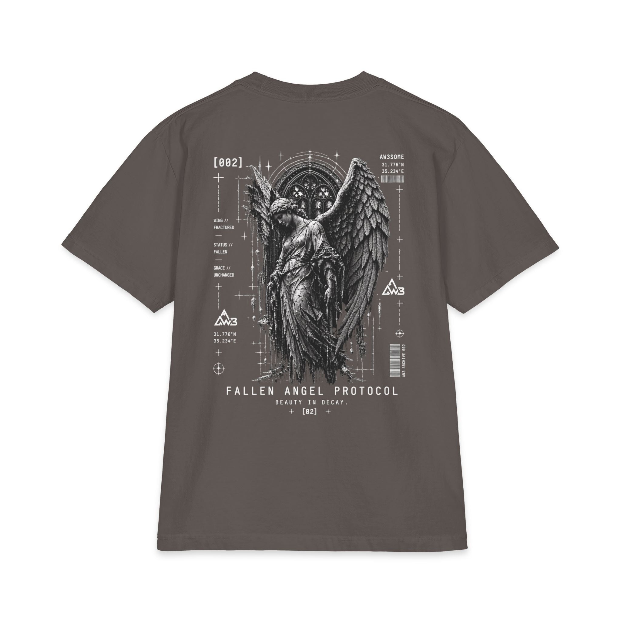 Fallen Angel Graphic Tee — Gothic Angel Illustration Short Sleeve Shirt