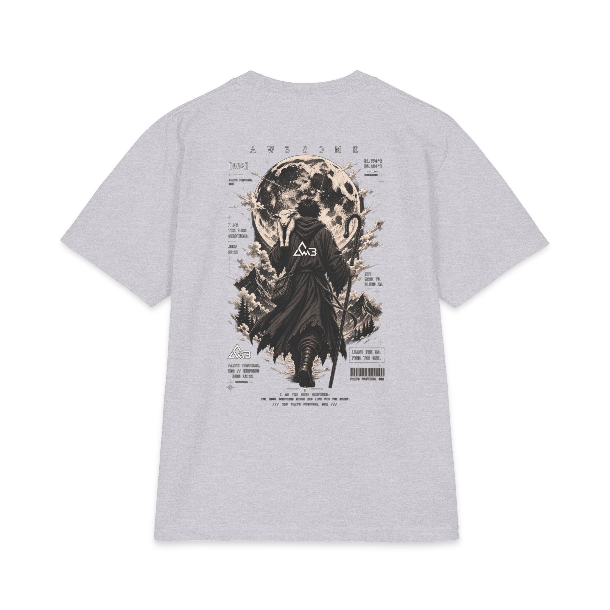 Moonlit Wanderer Graphic Tee — Mystical Cloaked Figure T-Shirt