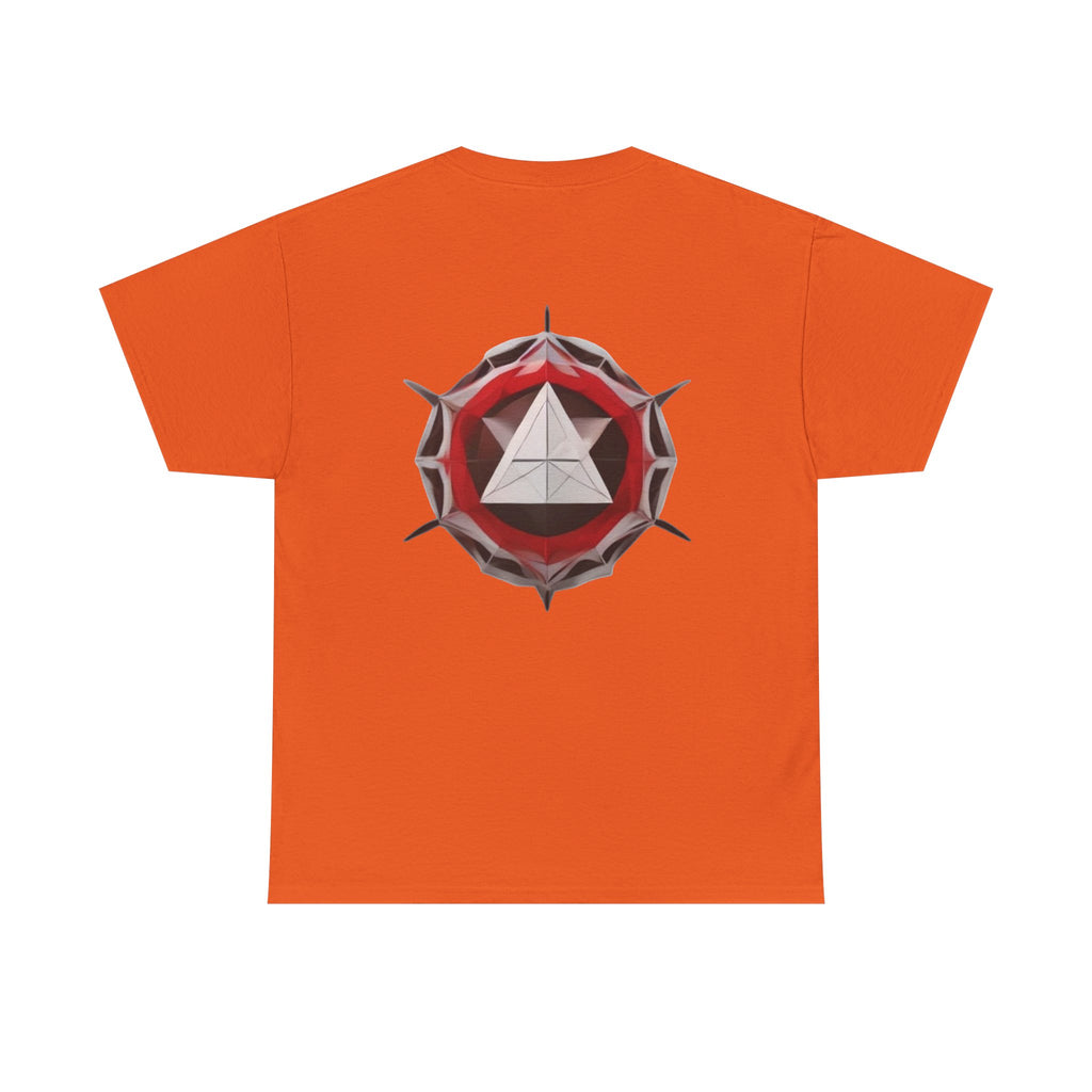 Graphic Tee — Geometric Emblem Back Print with Minimal Front Logo