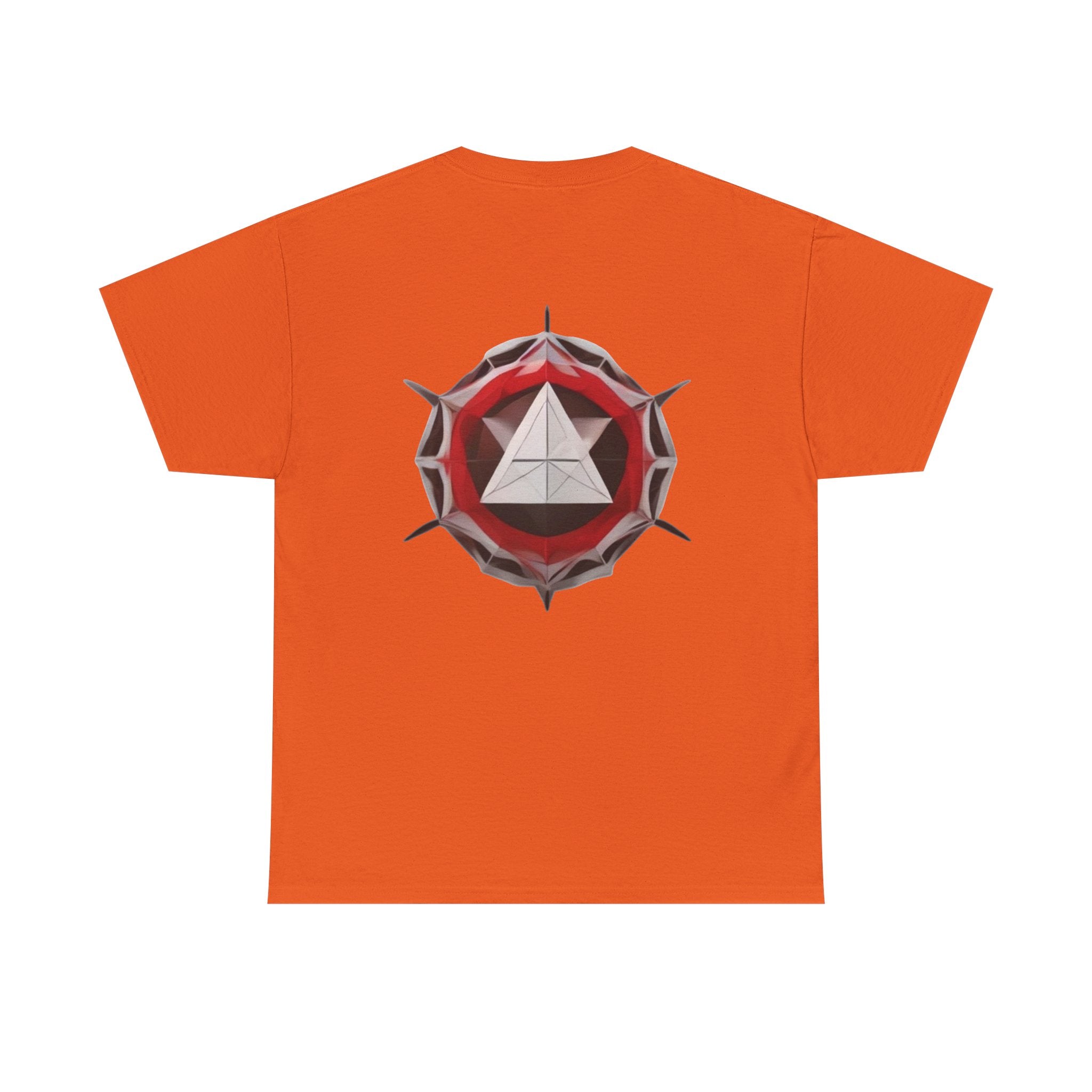 Graphic Tee — Geometric Emblem Back Print with Minimal Front Logo