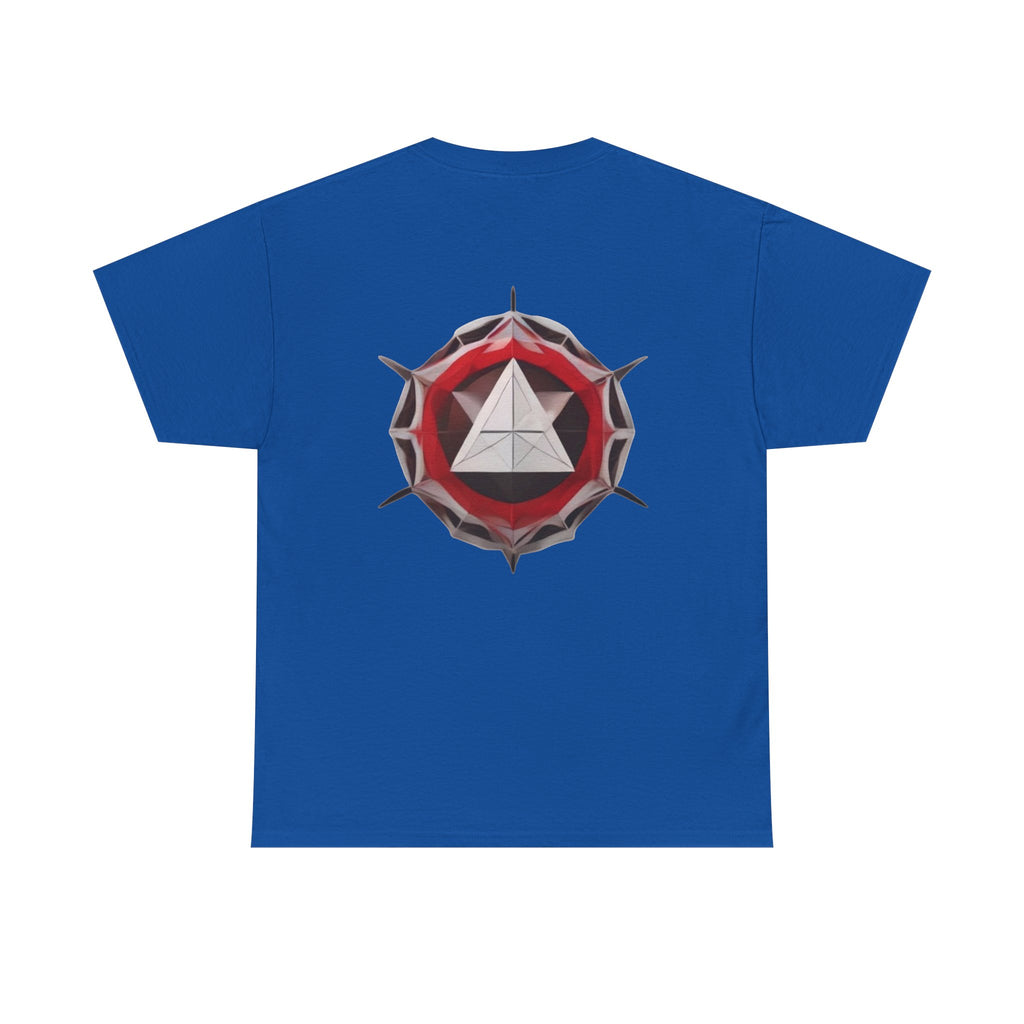 Graphic Tee — Geometric Emblem Back Print with Minimal Front Logo