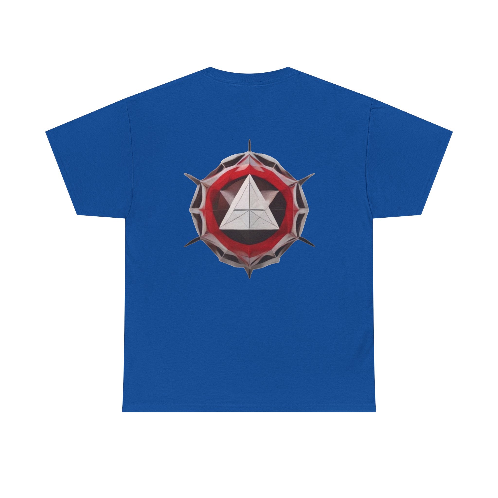 Graphic Tee — Geometric Emblem Back Print with Minimal Front Logo
