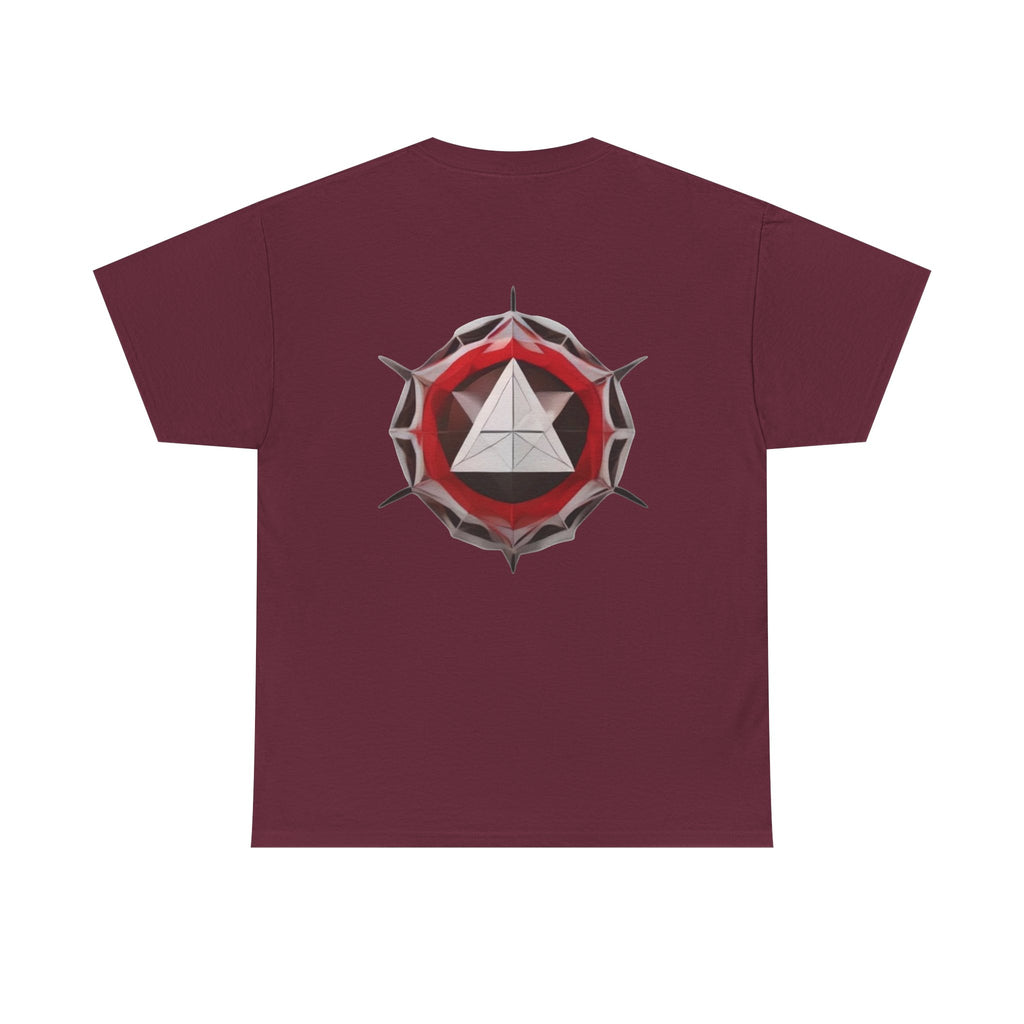 Graphic Tee — Geometric Emblem Back Print with Minimal Front Logo