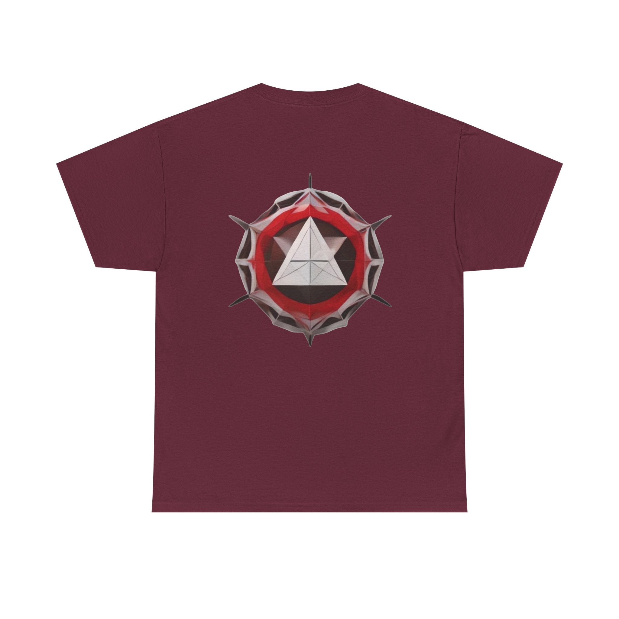 Graphic Tee — Geometric Emblem Back Print with Minimal Front Logo