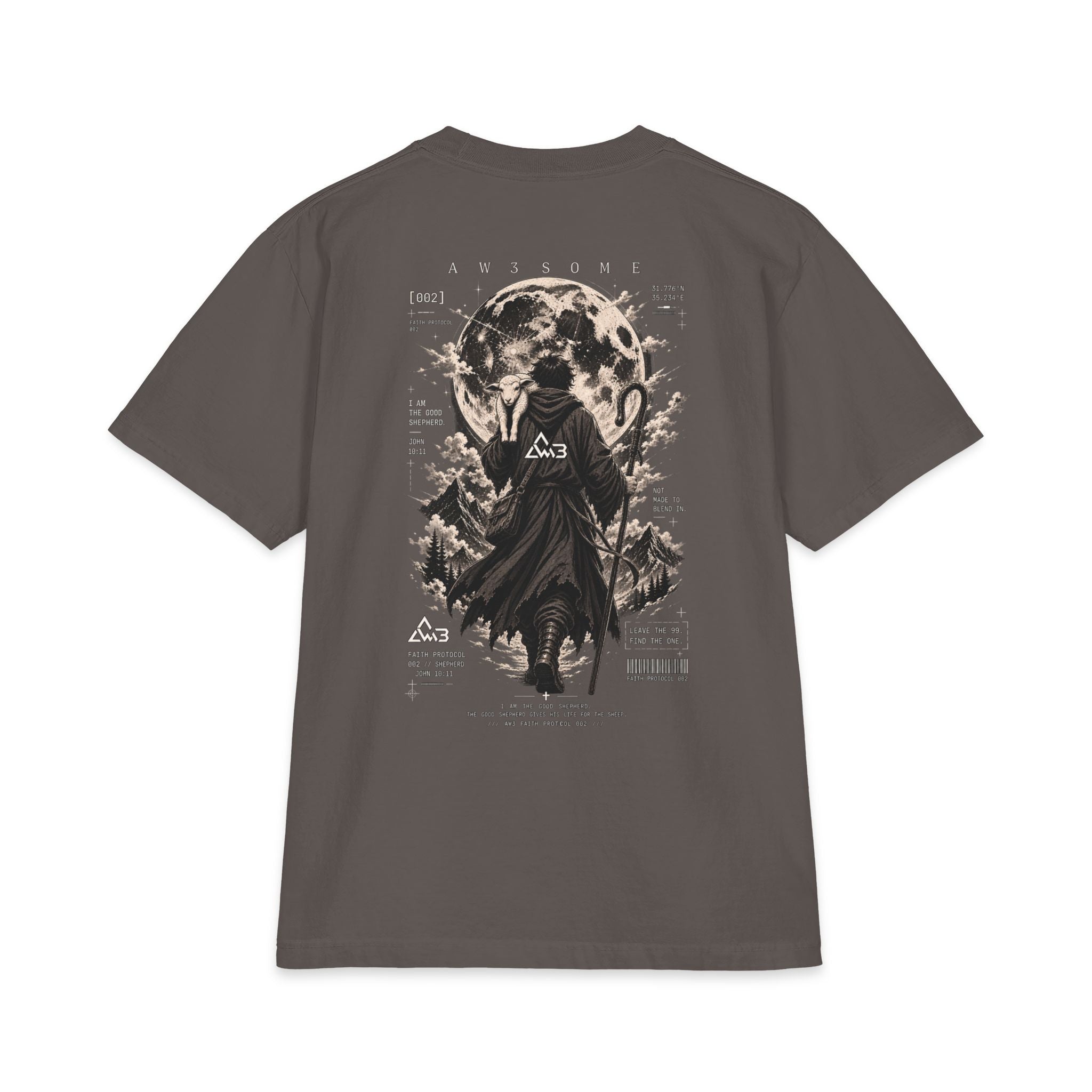 Moonlit Wanderer Graphic Tee — Mystical Cloaked Figure T-Shirt