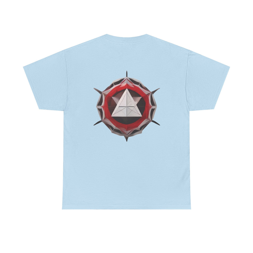 Graphic Tee — Geometric Emblem Back Print with Minimal Front Logo