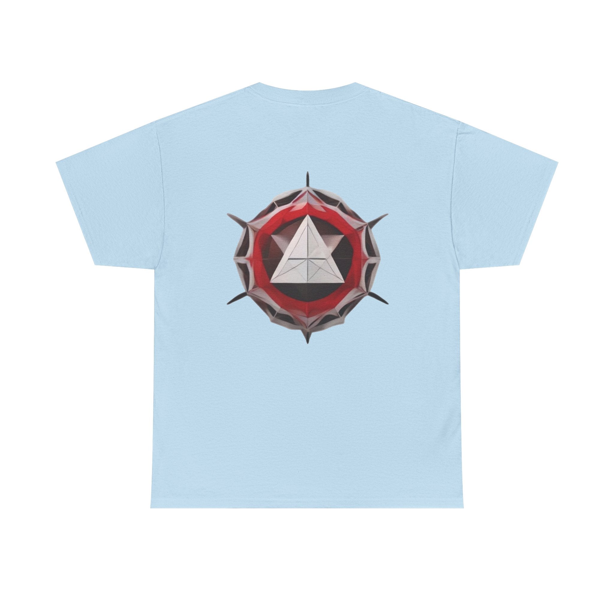 Graphic Tee — Geometric Emblem Back Print with Minimal Front Logo