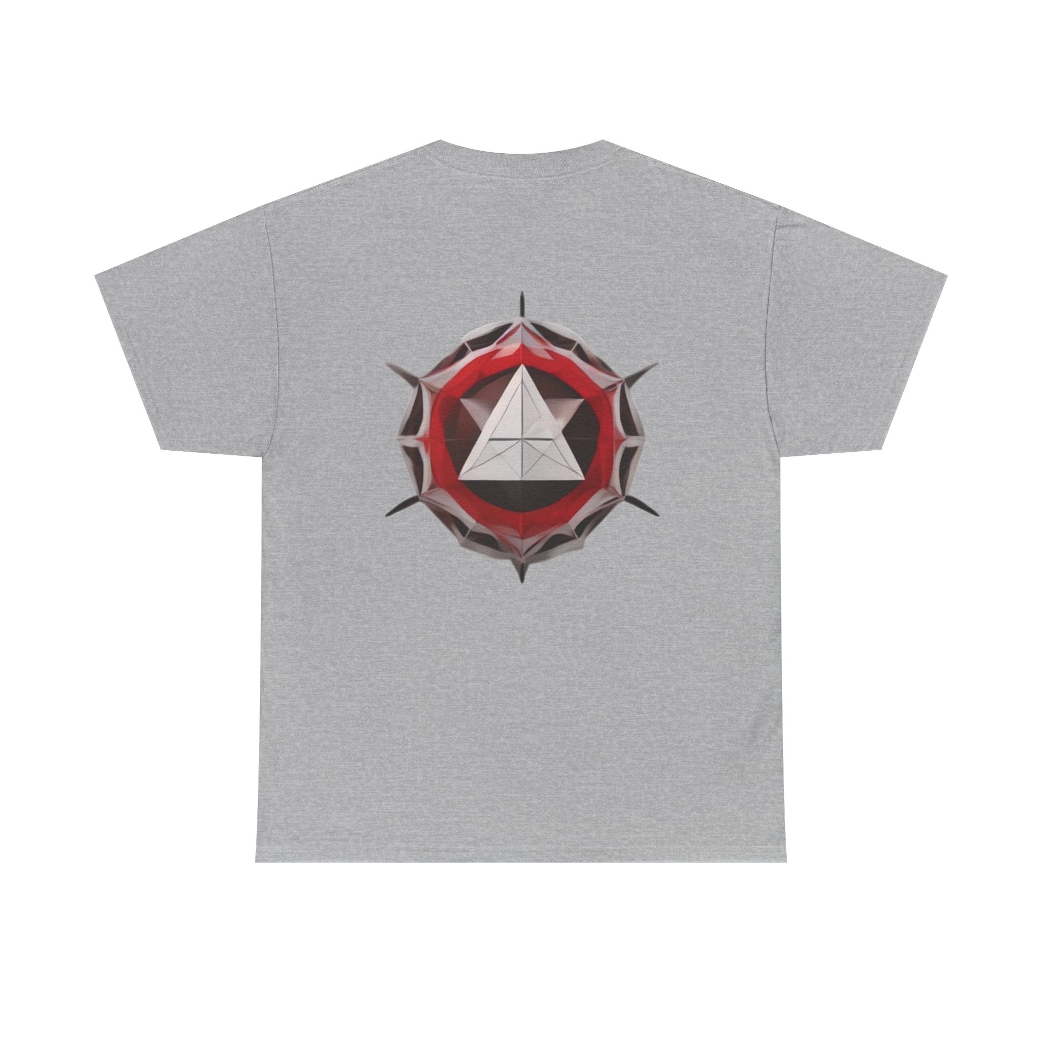 Graphic Tee — Geometric Emblem Back Print with Minimal Front Logo