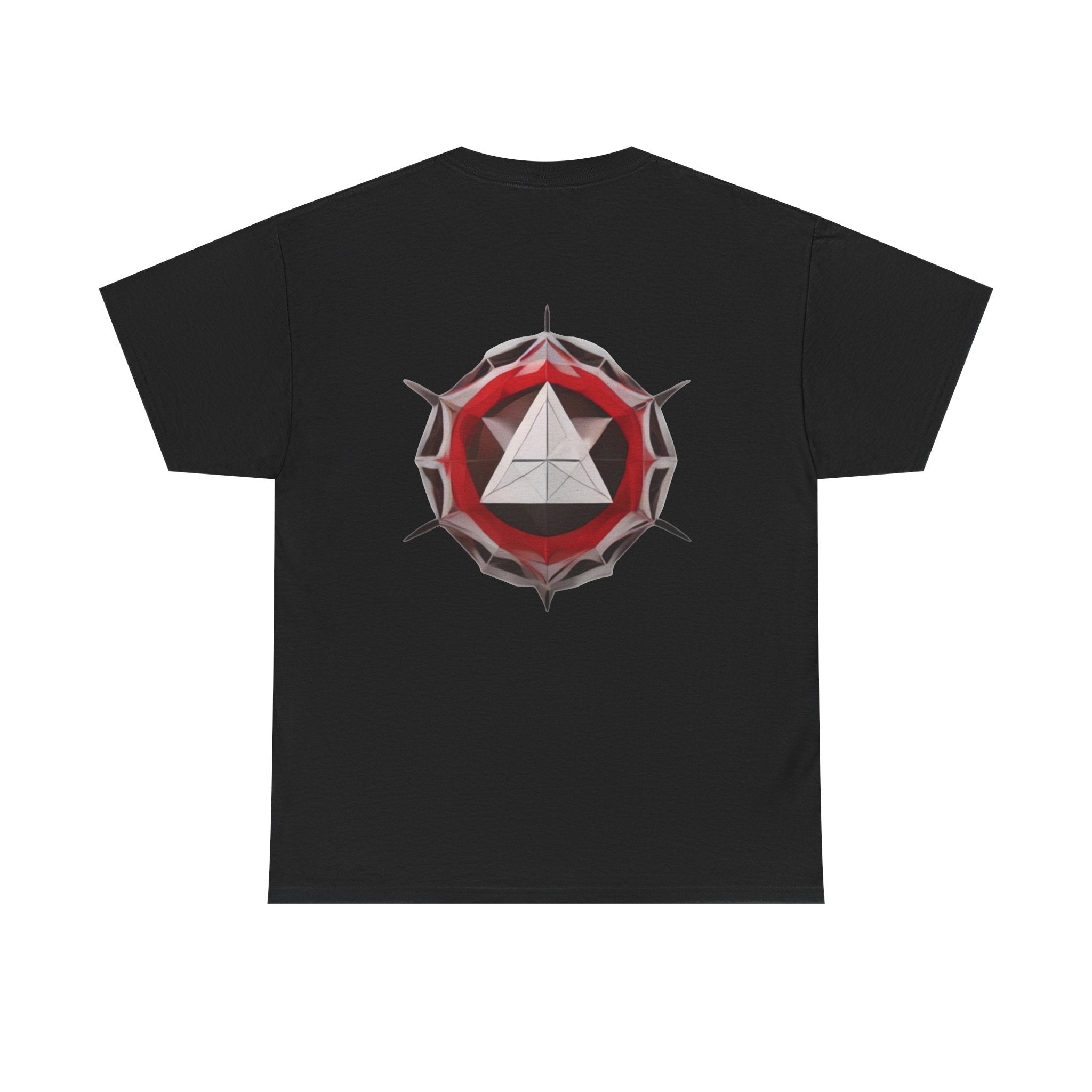 Graphic Tee — Geometric Emblem Back Print with Minimal Front Logo
