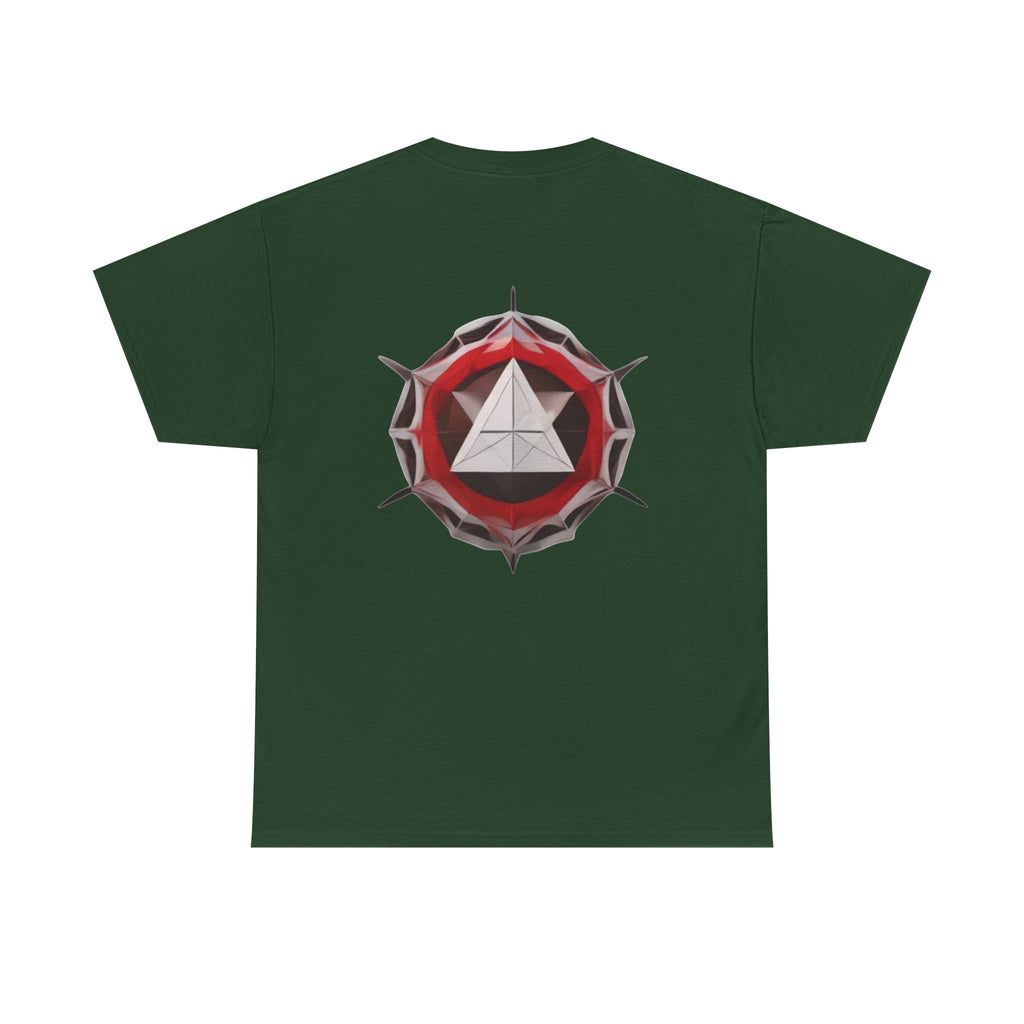 Graphic Tee — Geometric Emblem Back Print with Minimal Front Logo