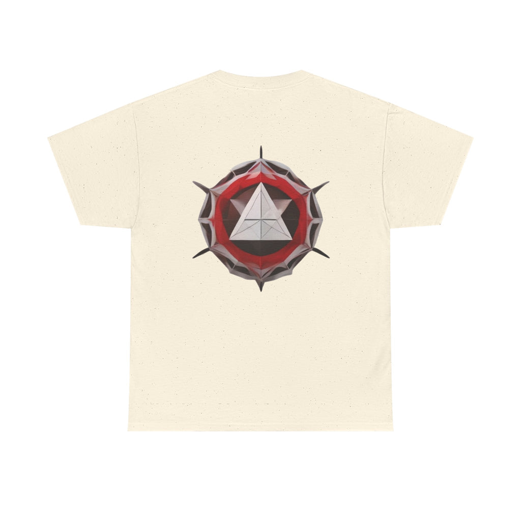 Graphic Tee — Geometric Emblem Back Print with Minimal Front Logo