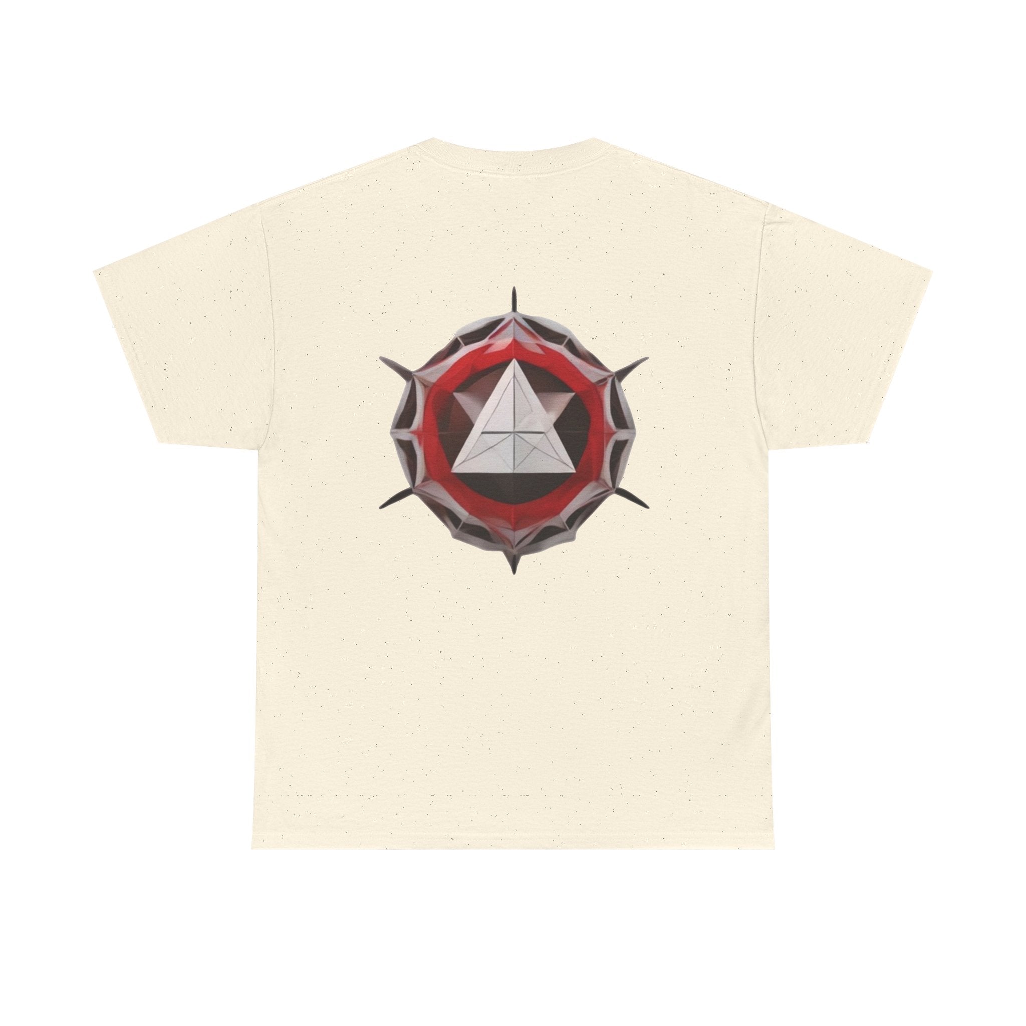 Graphic Tee — Geometric Emblem Back Print with Minimal Front Logo