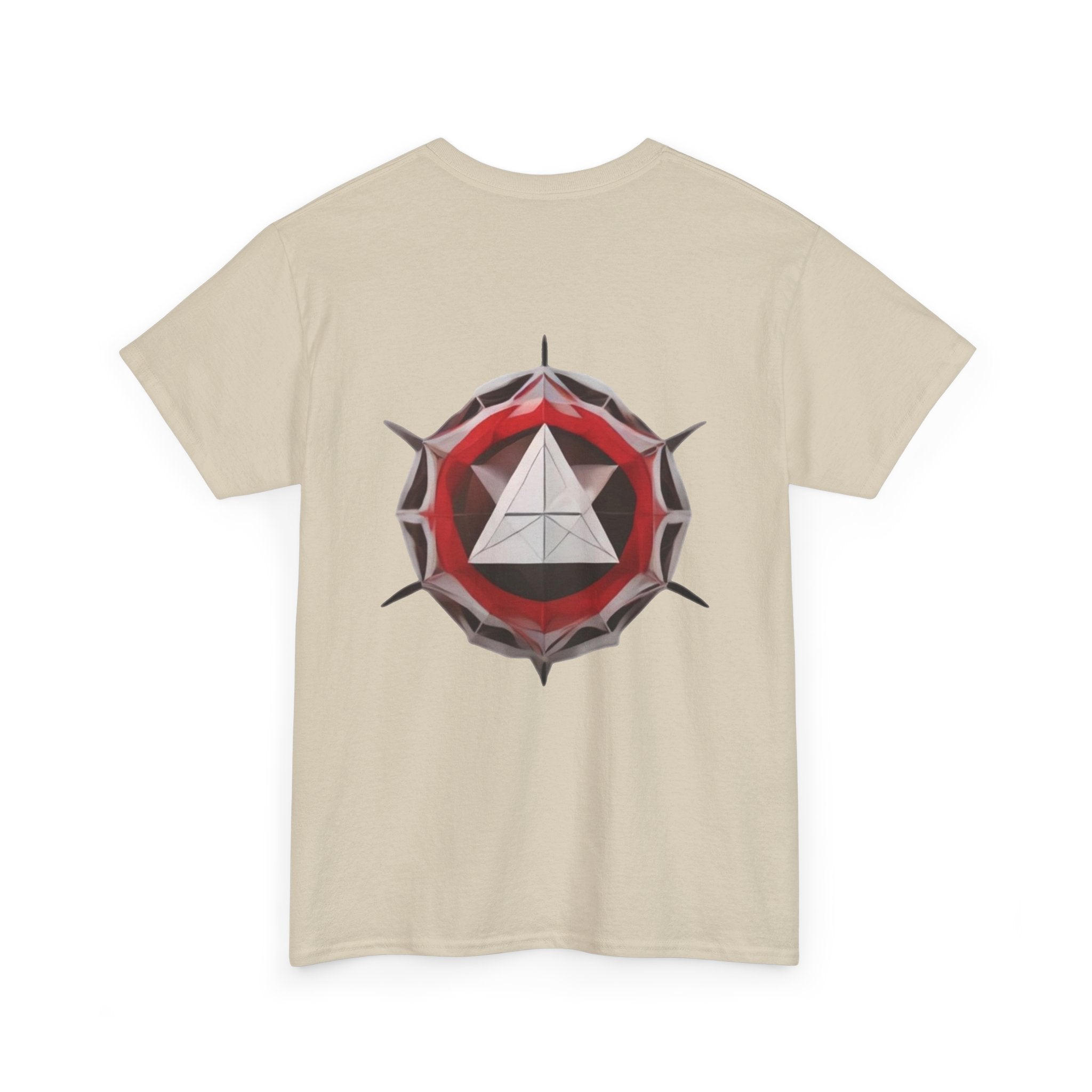 Graphic Tee — Geometric Emblem Back Print with Minimal Front Logo