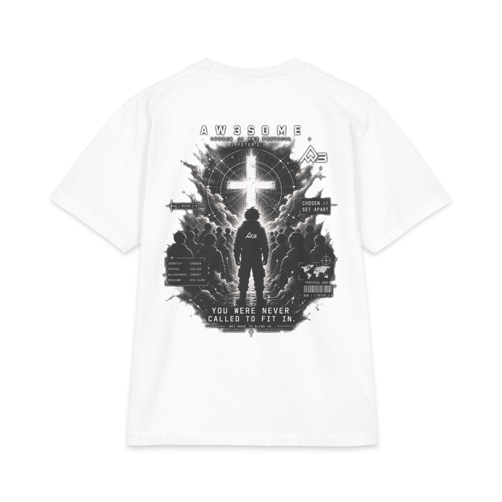 T-Shirt — Christian Faith Graphic Tee with Cross & 'You Were Never Called to Fit In' Back Design