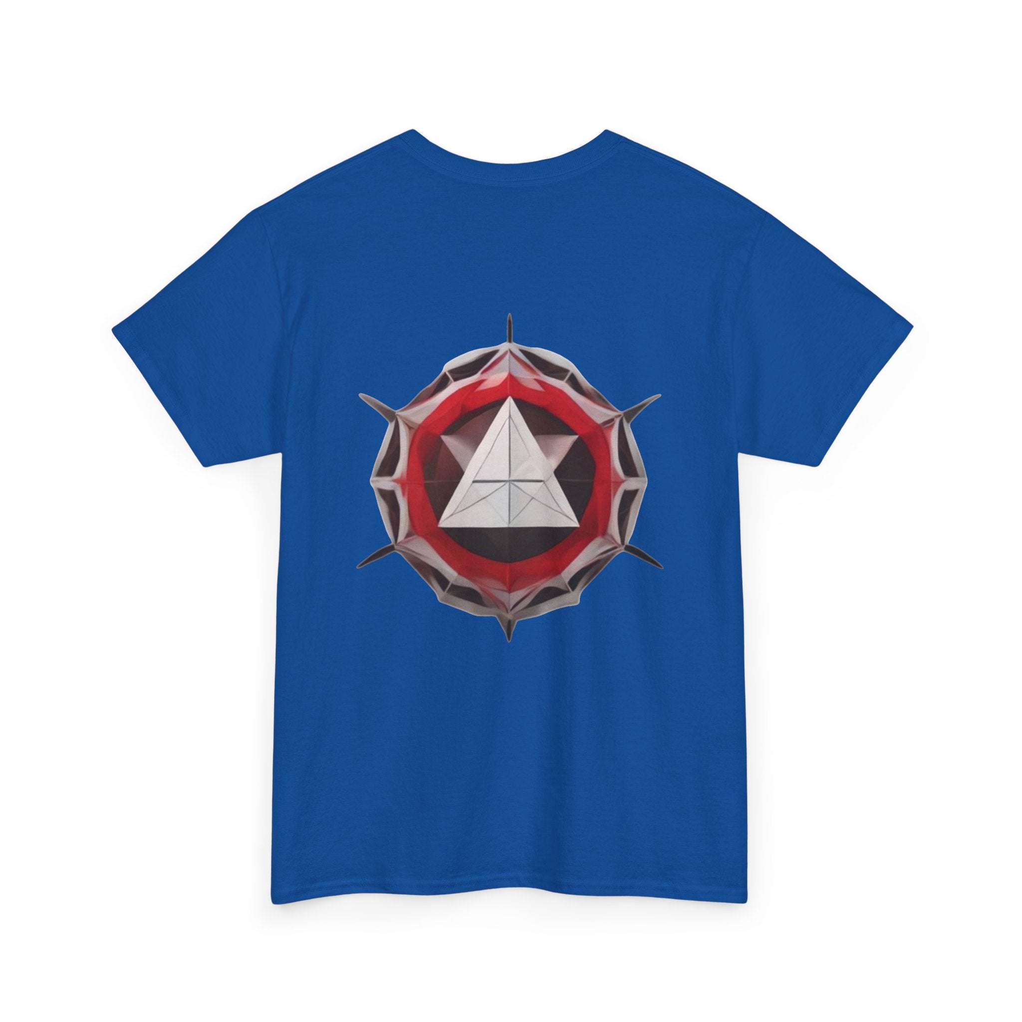 Graphic Tee — Geometric Emblem Back Print with Minimal Front Logo