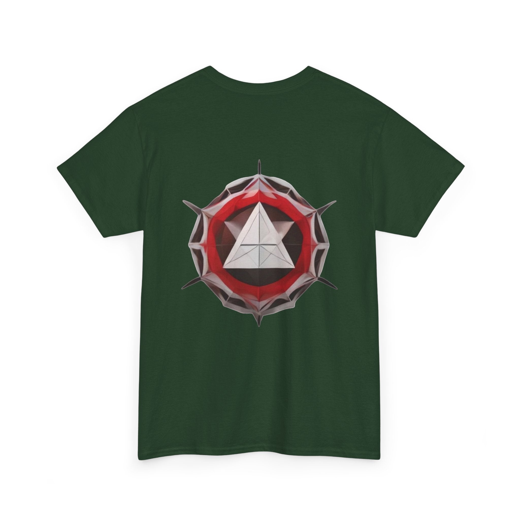 Graphic Tee — Geometric Emblem Back Print with Minimal Front Logo