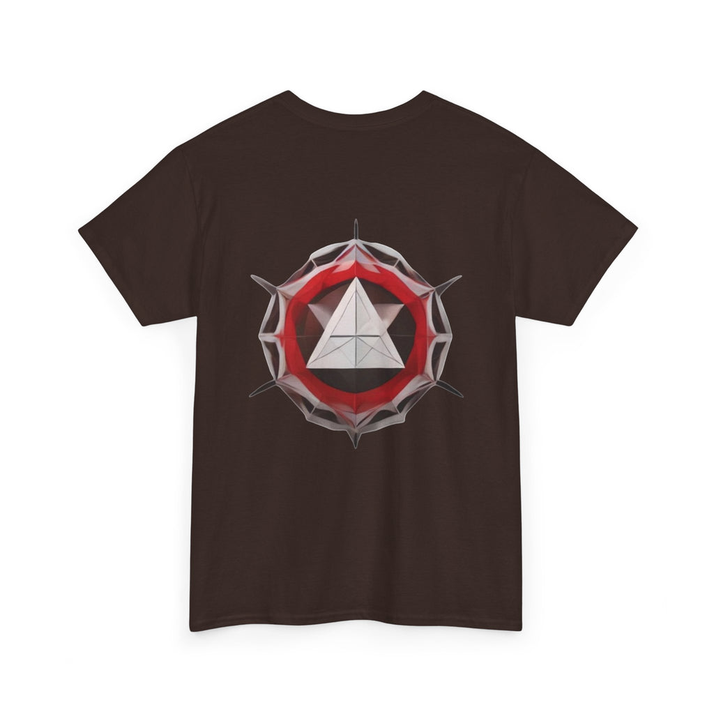 Graphic Tee — Geometric Emblem Back Print with Minimal Front Logo