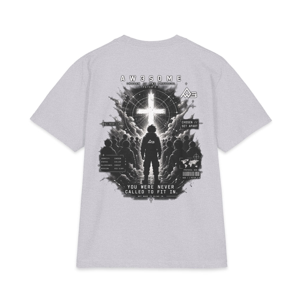 T-Shirt — Christian Faith Graphic Tee with Cross & 'You Were Never Called to Fit In' Back Design