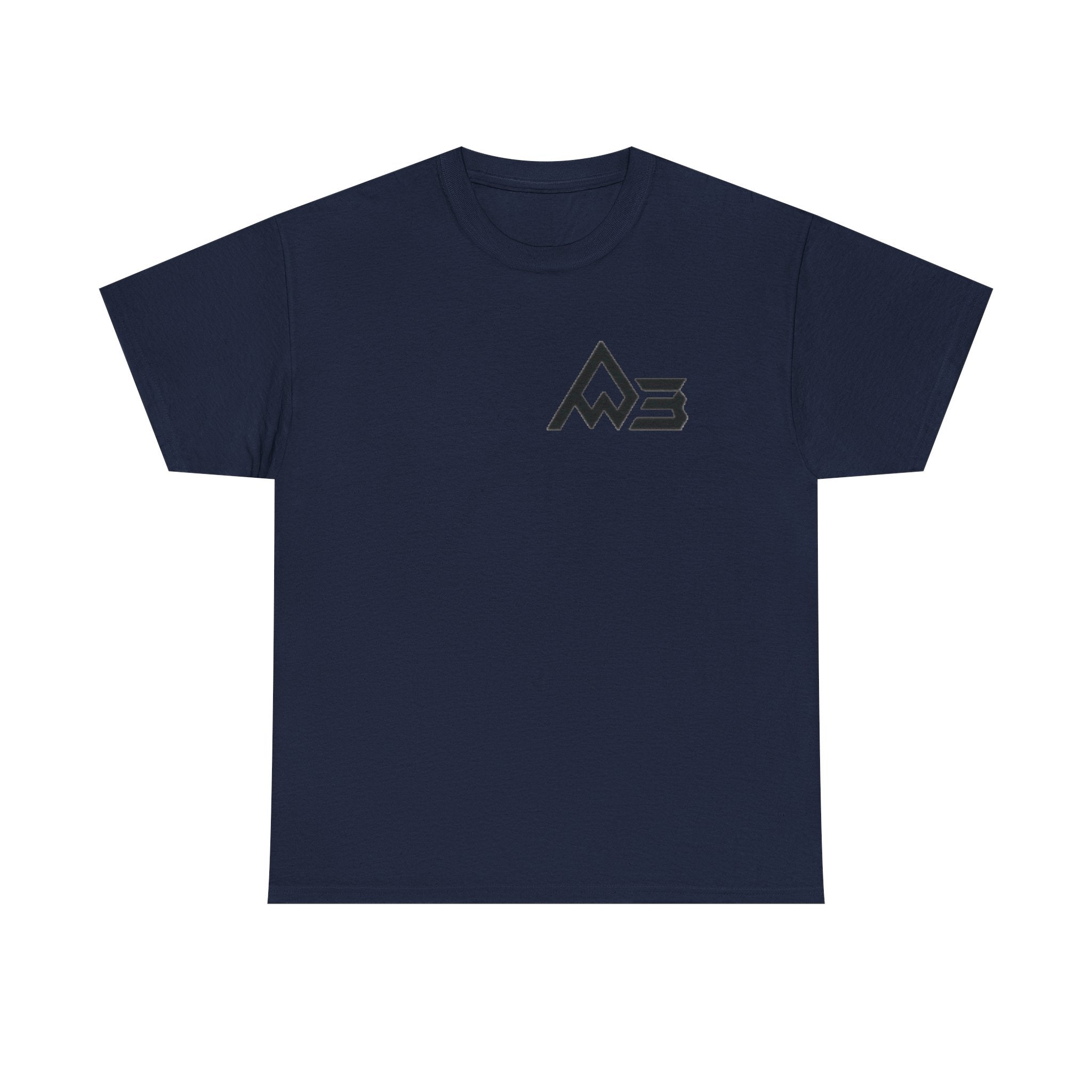 Graphic Tee — Geometric Emblem Back Print with Minimal Front Logo