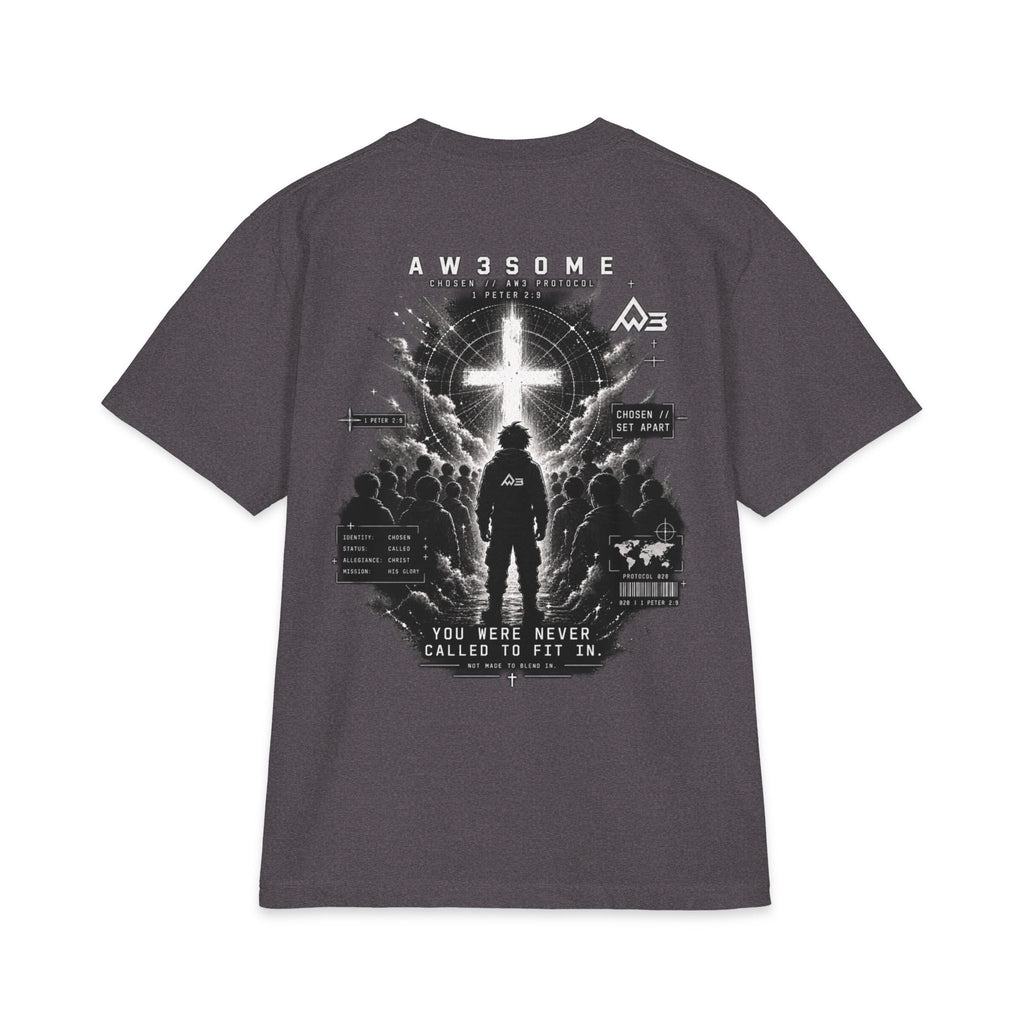 T-Shirt — Christian Faith Graphic Tee with Cross & 'You Were Never Called to Fit In' Back Design