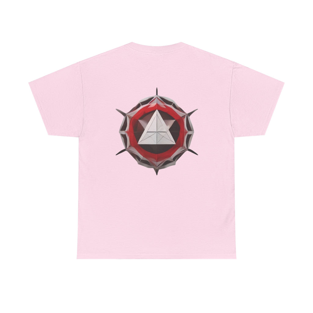 Graphic Tee — Geometric Emblem Back Print with Minimal Front Logo