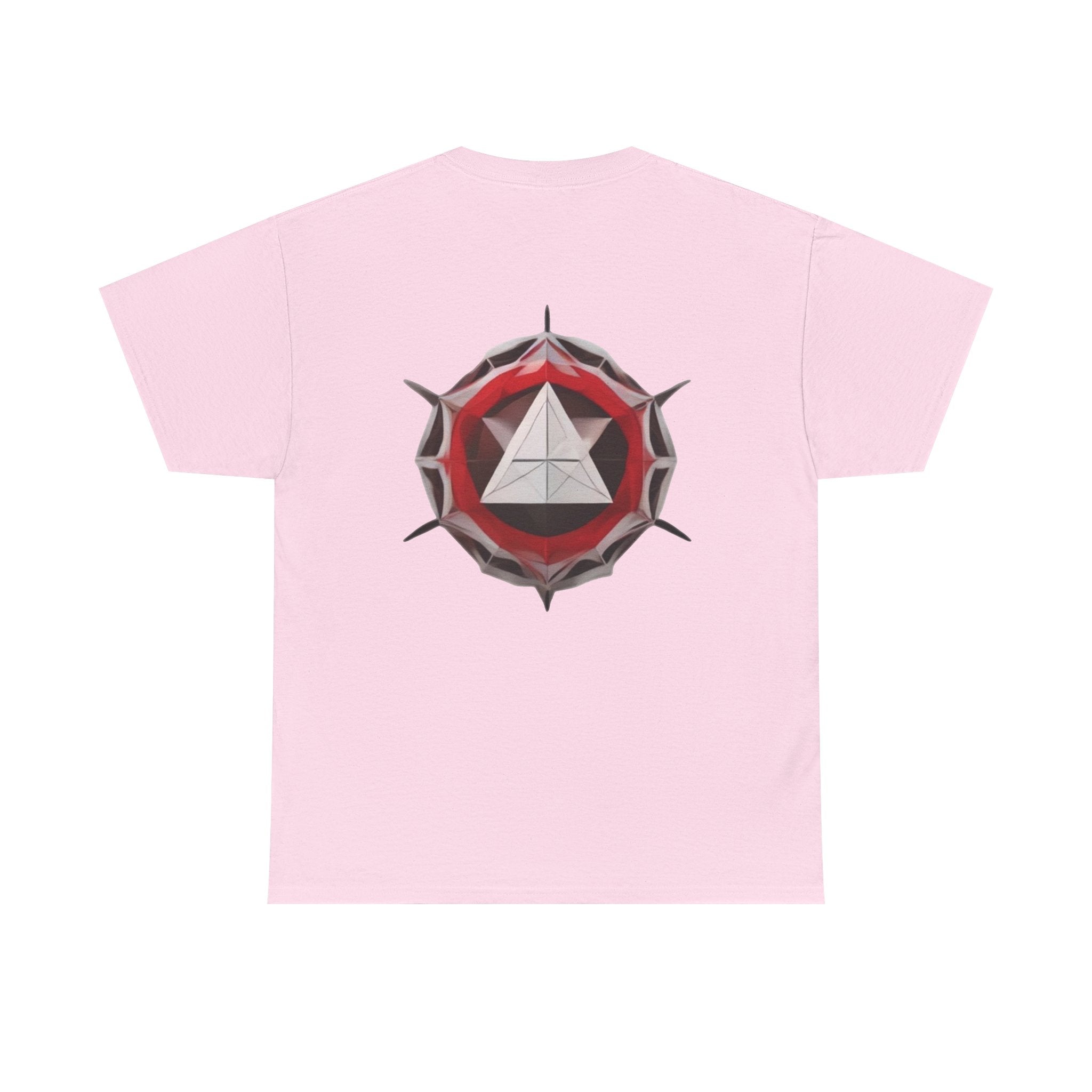 Graphic Tee — Geometric Emblem Back Print with Minimal Front Logo