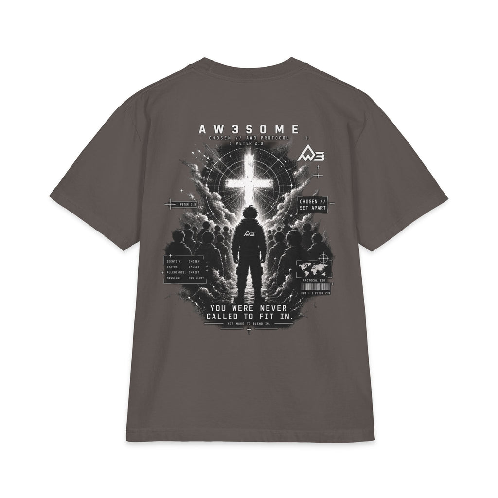 T-Shirt — Christian Faith Graphic Tee with Cross & 'You Were Never Called to Fit In' Back Design