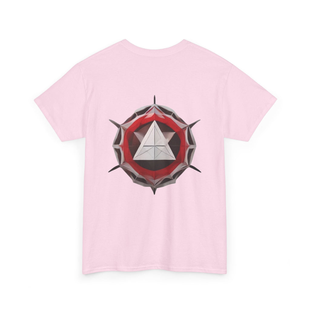 Graphic Tee — Geometric Emblem Back Print with Minimal Front Logo