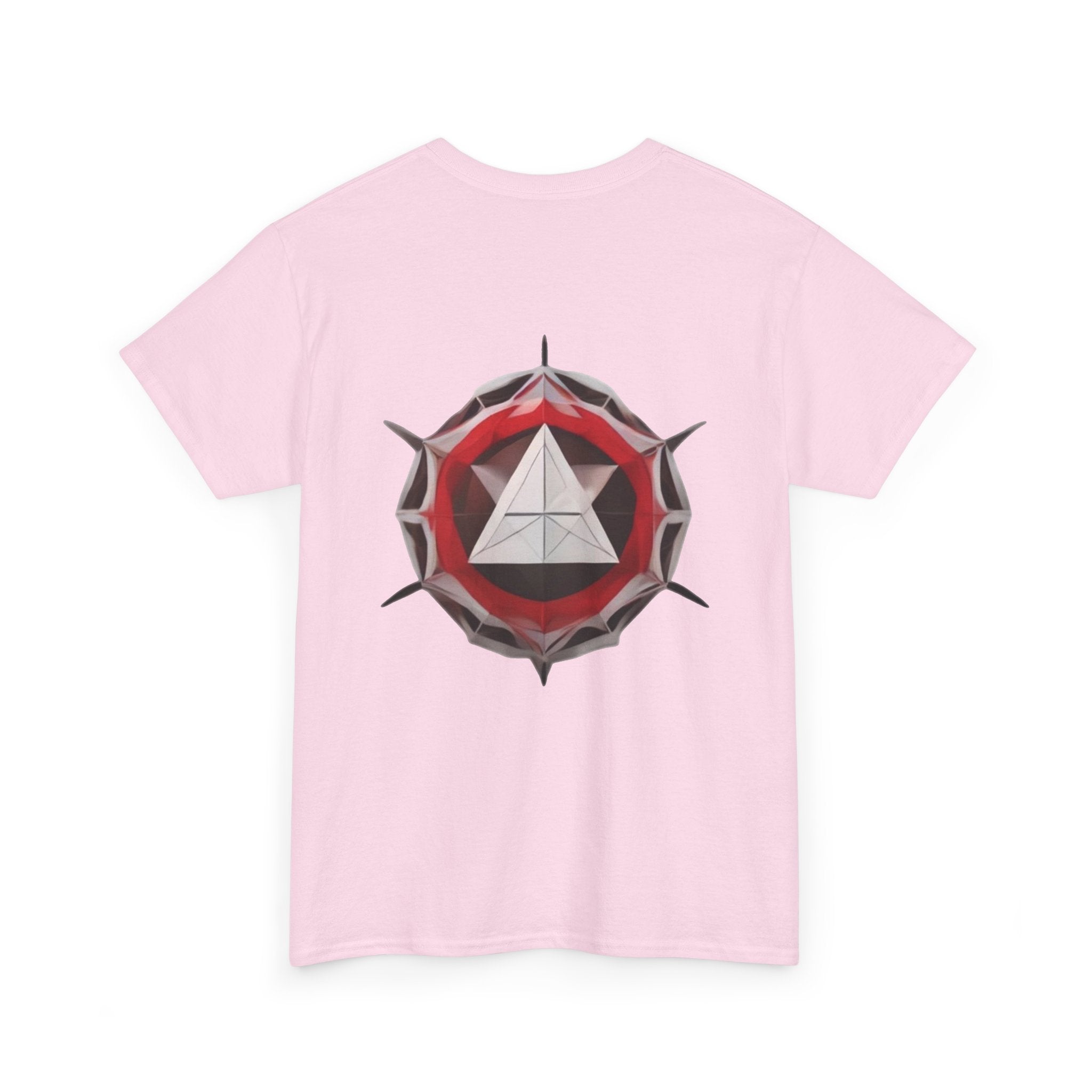 Graphic Tee — Geometric Emblem Back Print with Minimal Front Logo