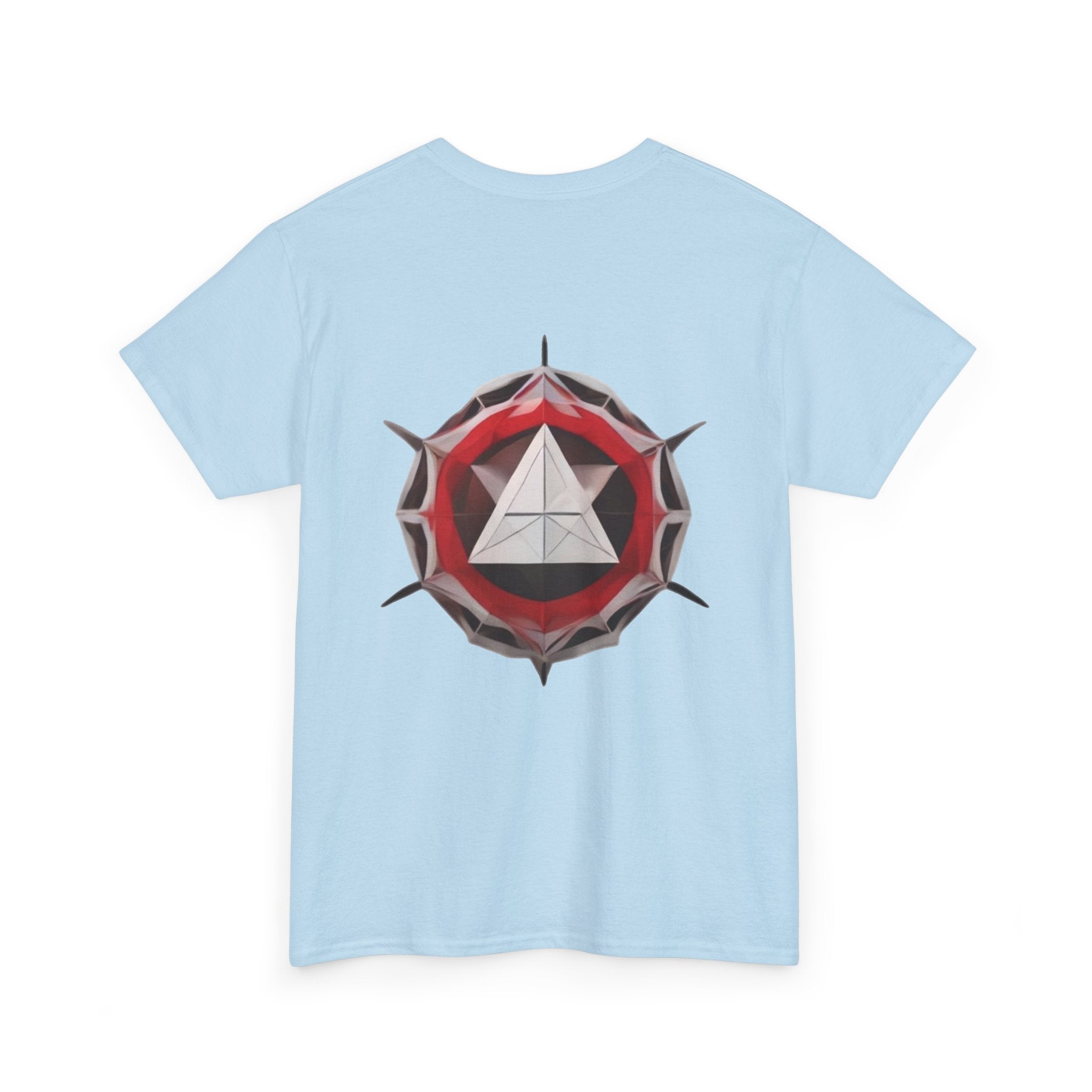 Graphic Tee — Geometric Emblem Back Print with Minimal Front Logo