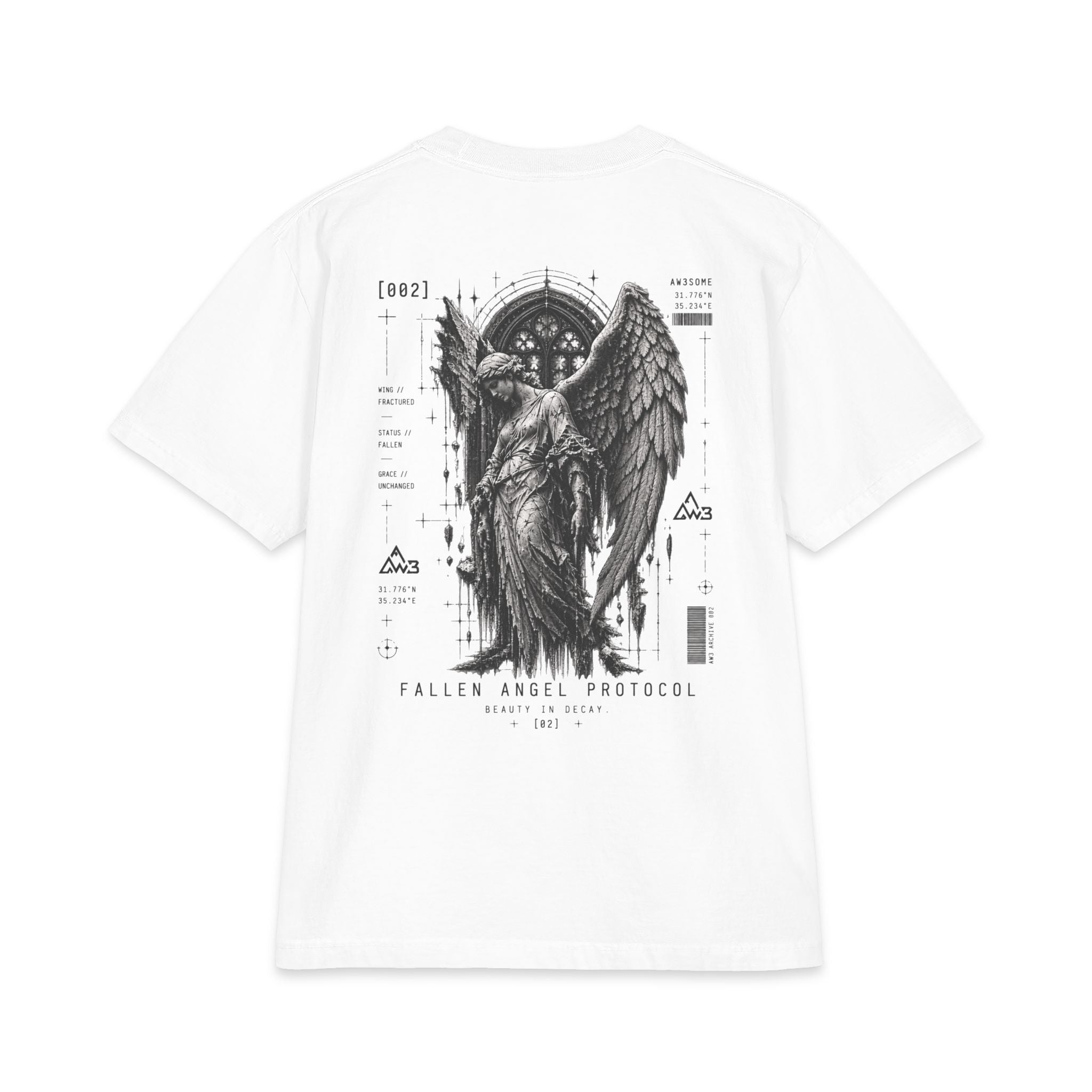 Fallen Angel Graphic Tee — Gothic Angel Illustration Short Sleeve Shirt