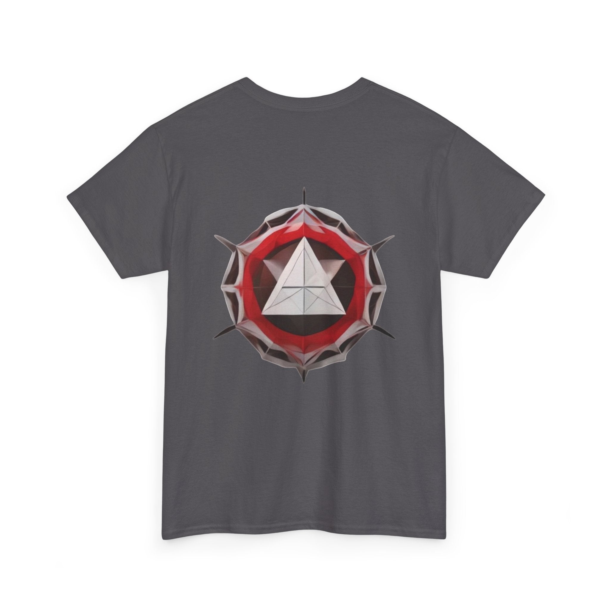 Graphic Tee — Geometric Emblem Back Print with Minimal Front Logo