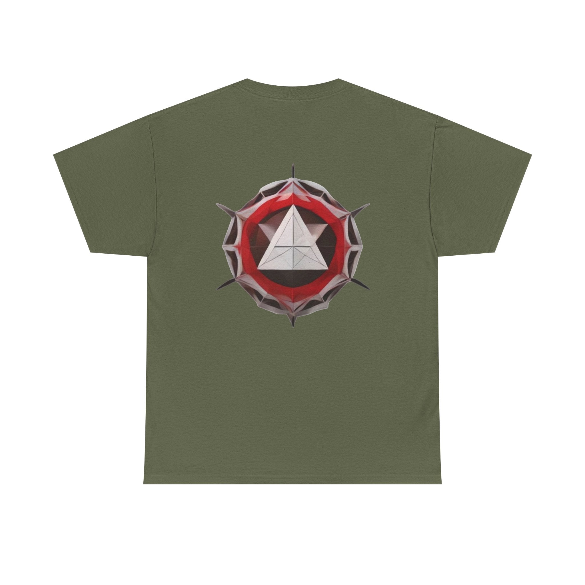 Graphic Tee — Geometric Emblem Back Print with Minimal Front Logo