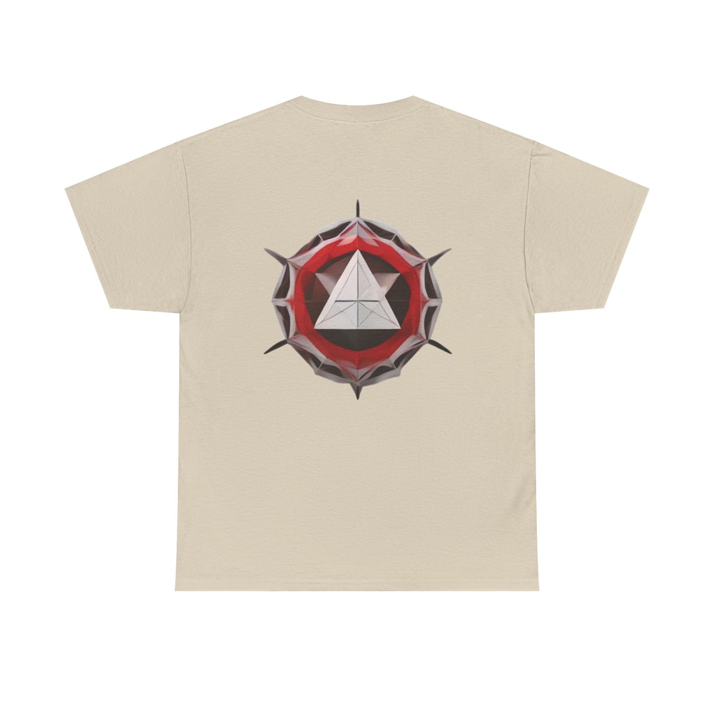 Graphic Tee — Geometric Emblem Back Print with Minimal Front Logo