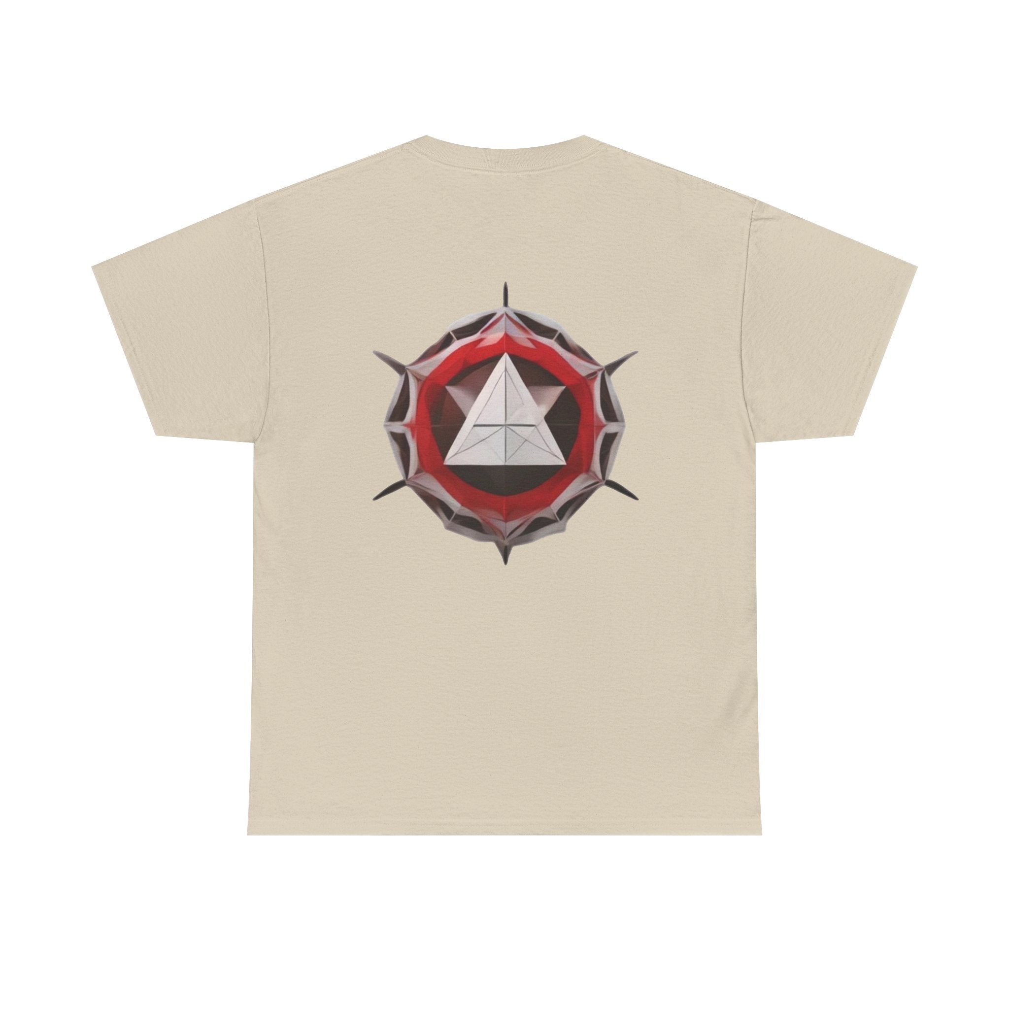Graphic Tee — Geometric Emblem Back Print with Minimal Front Logo