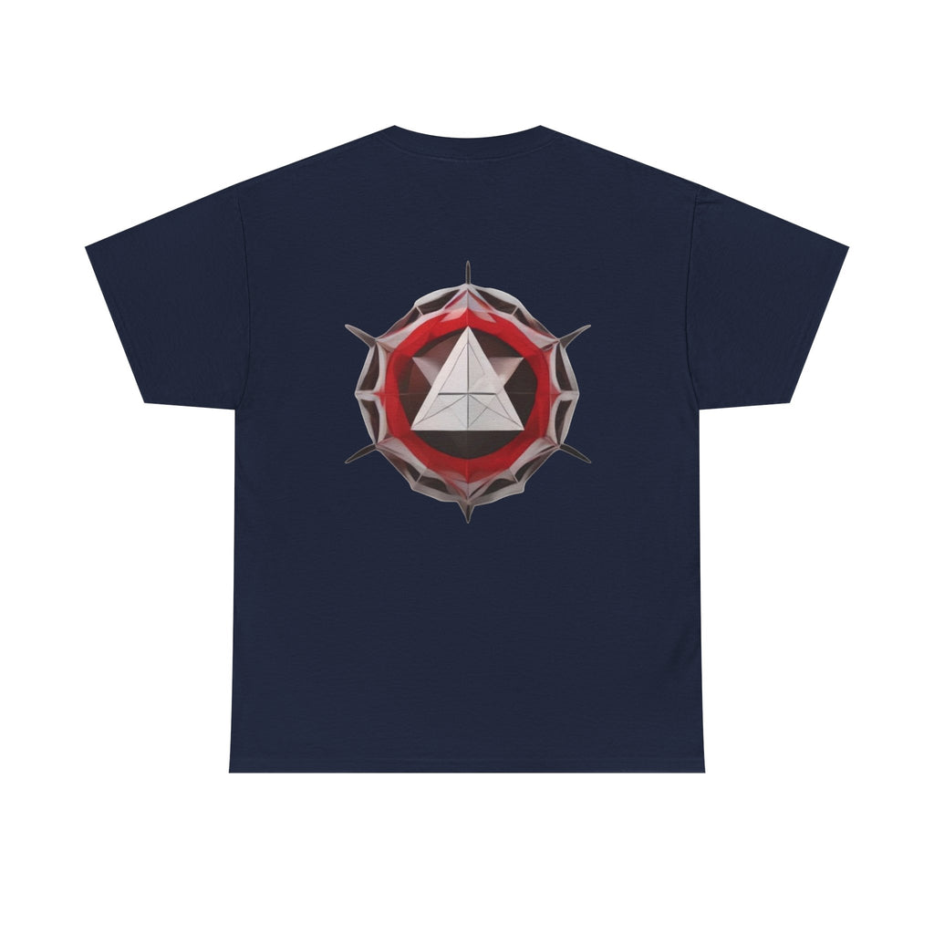 Graphic Tee — Geometric Emblem Back Print with Minimal Front Logo