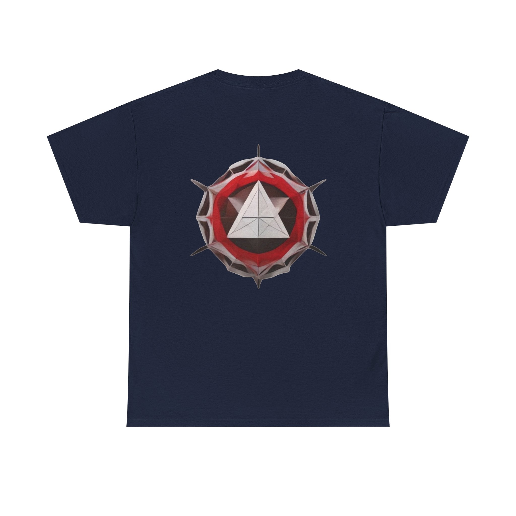 Graphic Tee — Geometric Emblem Back Print with Minimal Front Logo