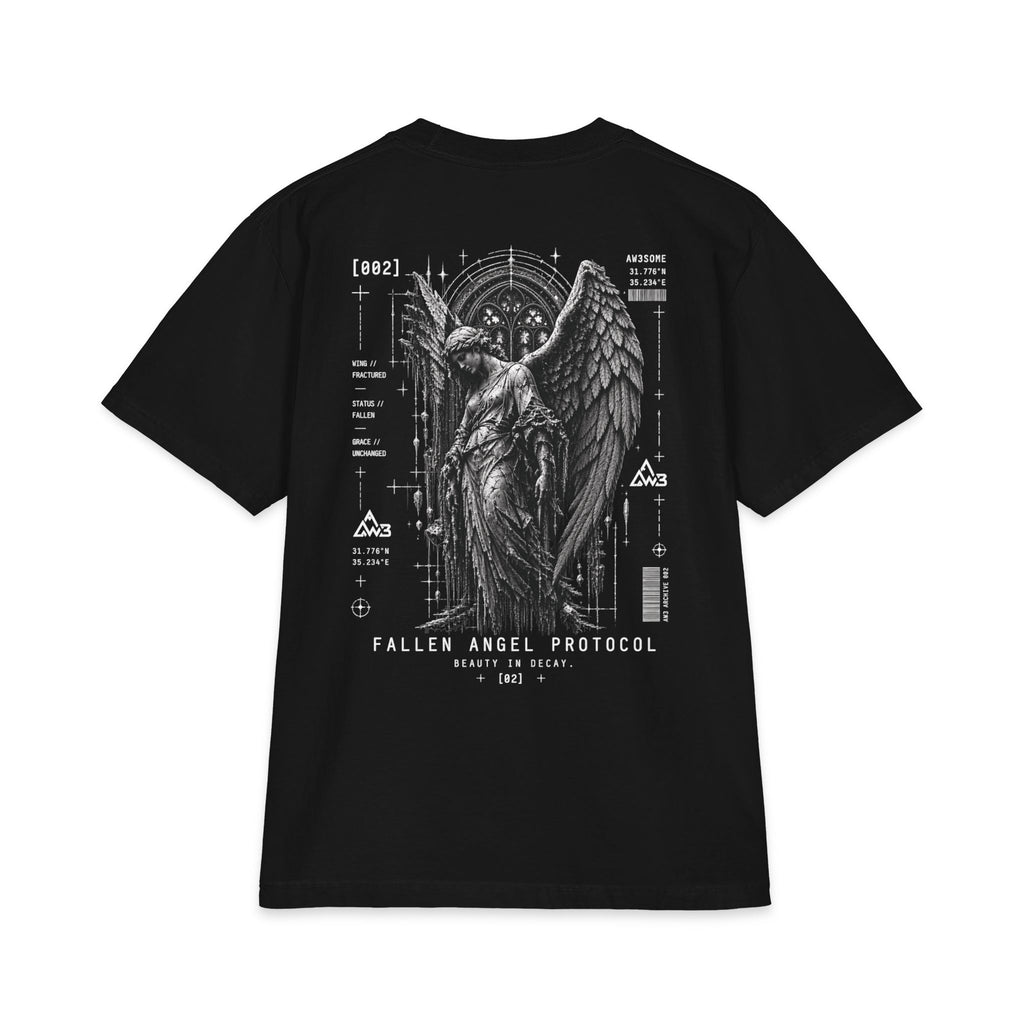 Fallen Angel Graphic Tee — Gothic Angel Illustration Short Sleeve Shirt