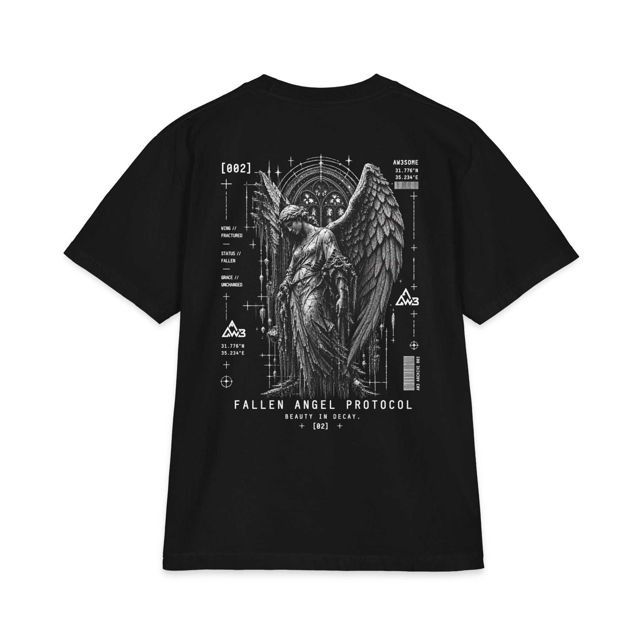 Fallen Angel Graphic Tee — Gothic Angel Illustration Short Sleeve Shirt