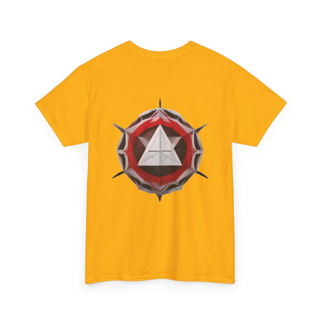 Graphic Tee — Geometric Emblem Back Print with Minimal Front Logo