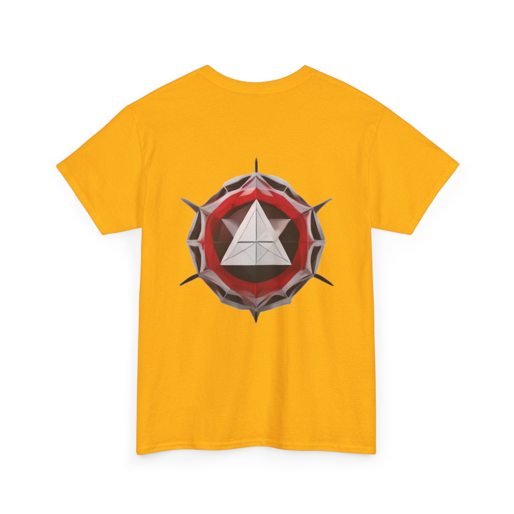 Graphic Tee — Geometric Emblem Back Print with Minimal Front Logo