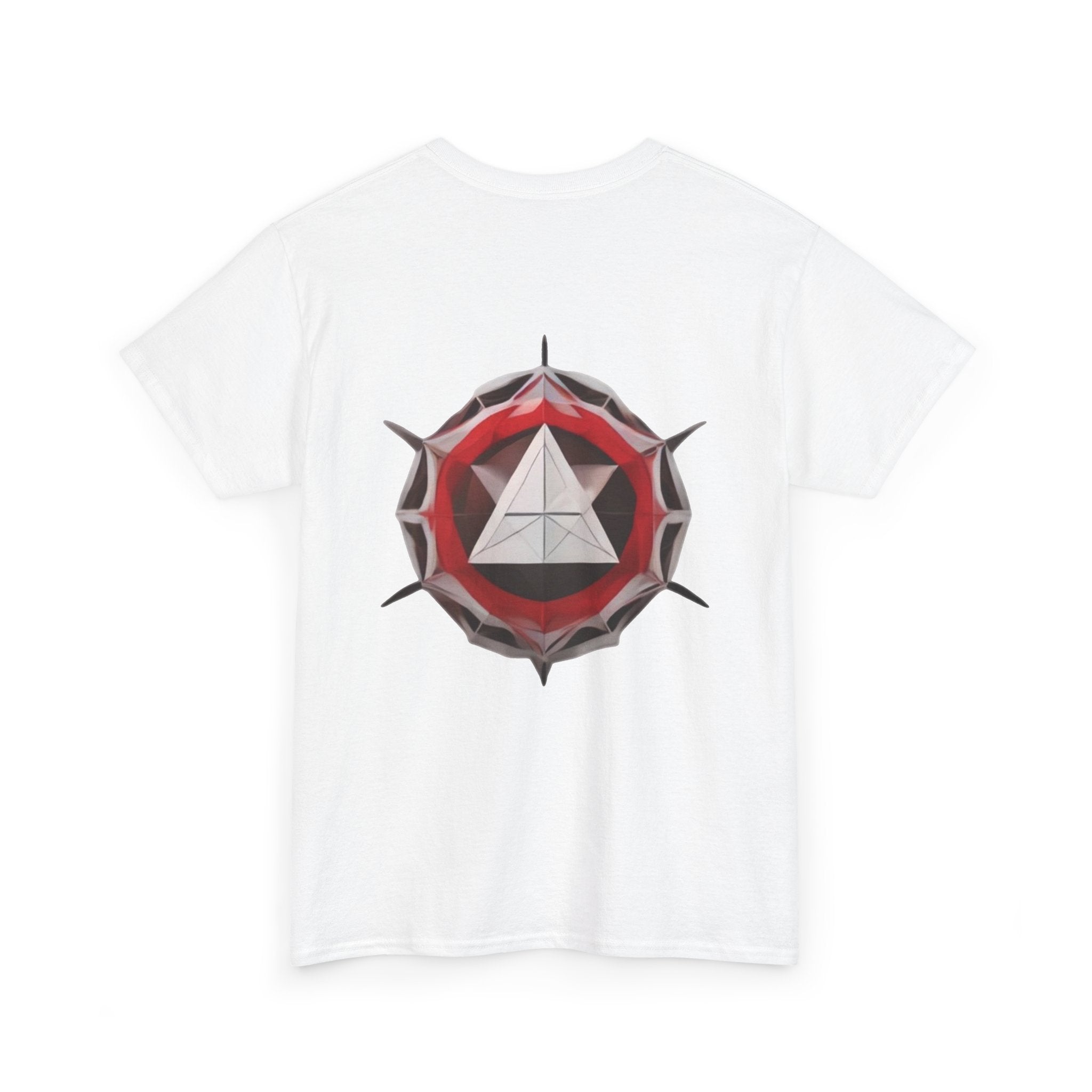 Graphic Tee — Geometric Emblem Back Print with Minimal Front Logo