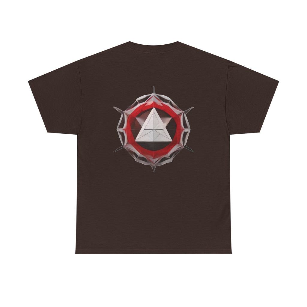Graphic Tee — Geometric Emblem Back Print with Minimal Front Logo