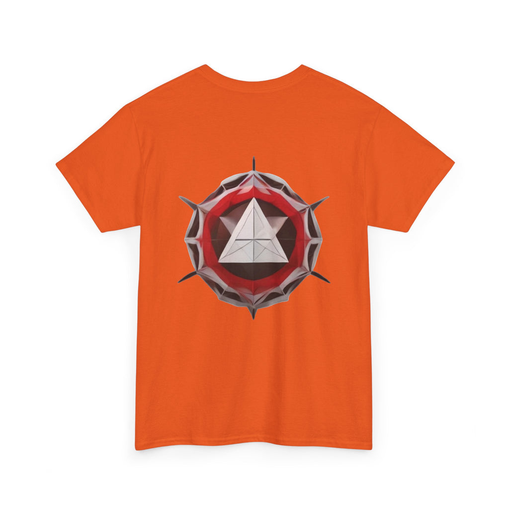 Graphic Tee — Geometric Emblem Back Print with Minimal Front Logo